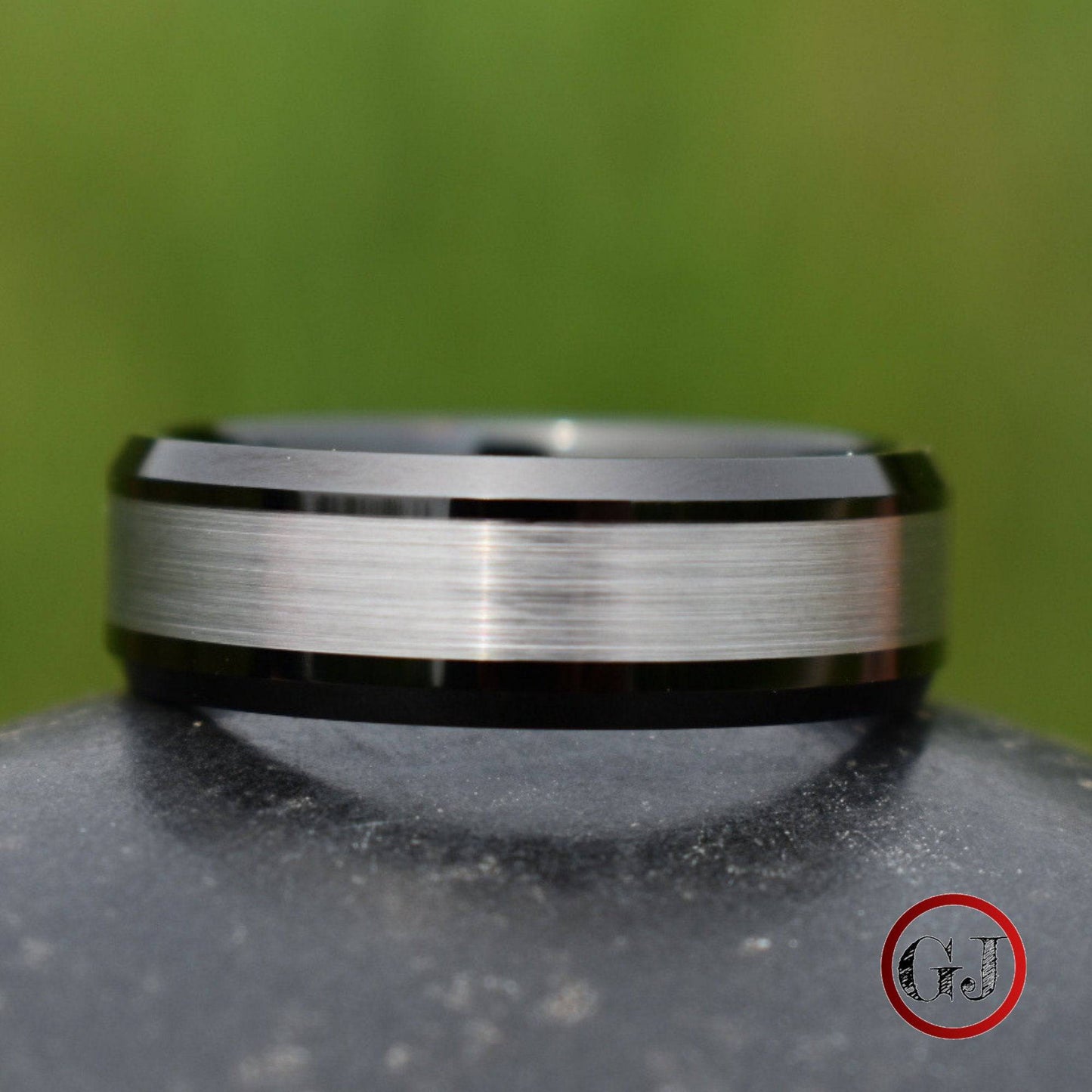 Tungsten Ring Black with Brushed Silver Center - Tungsten Titans
