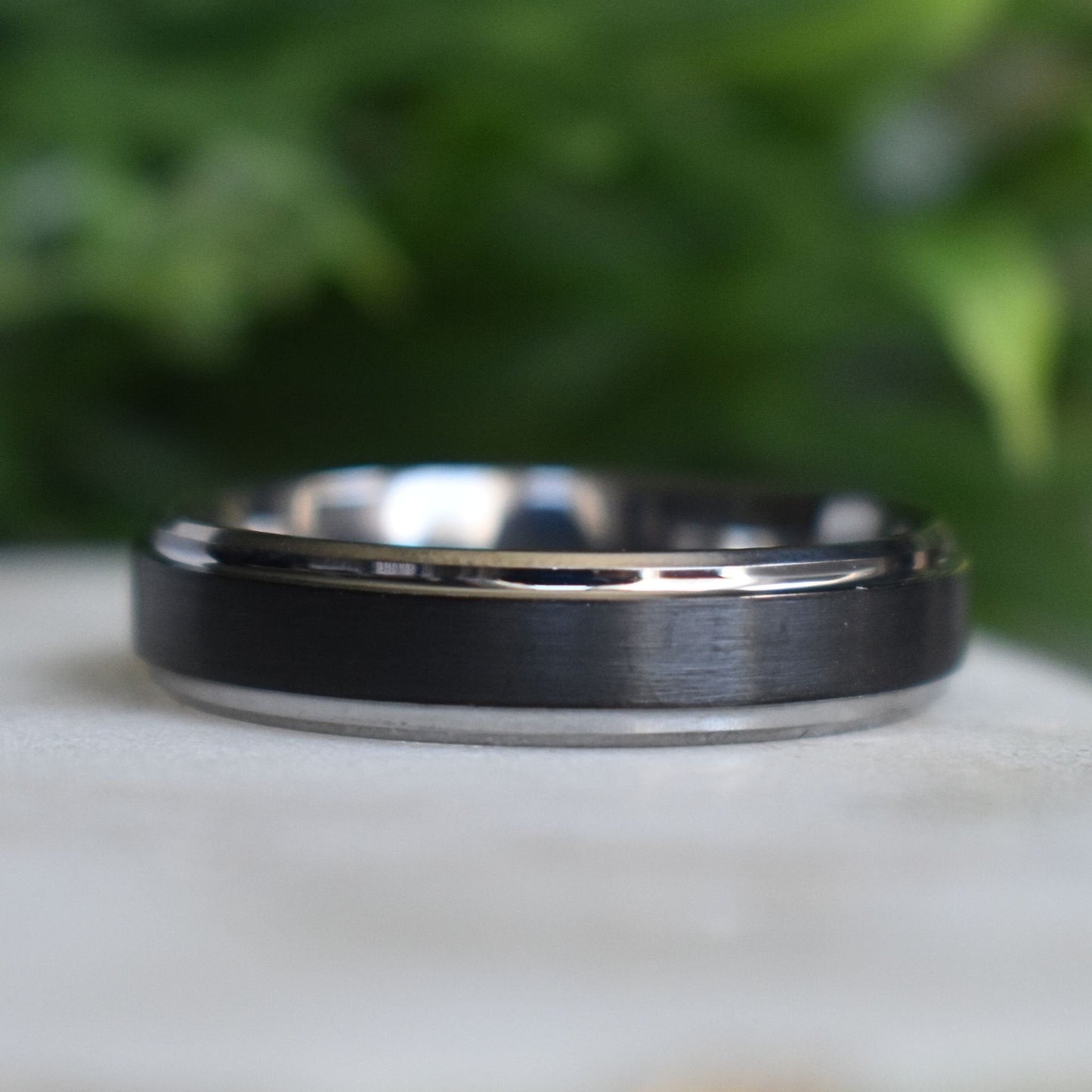 Tungsten 6mm Black Ring with Silver Edges