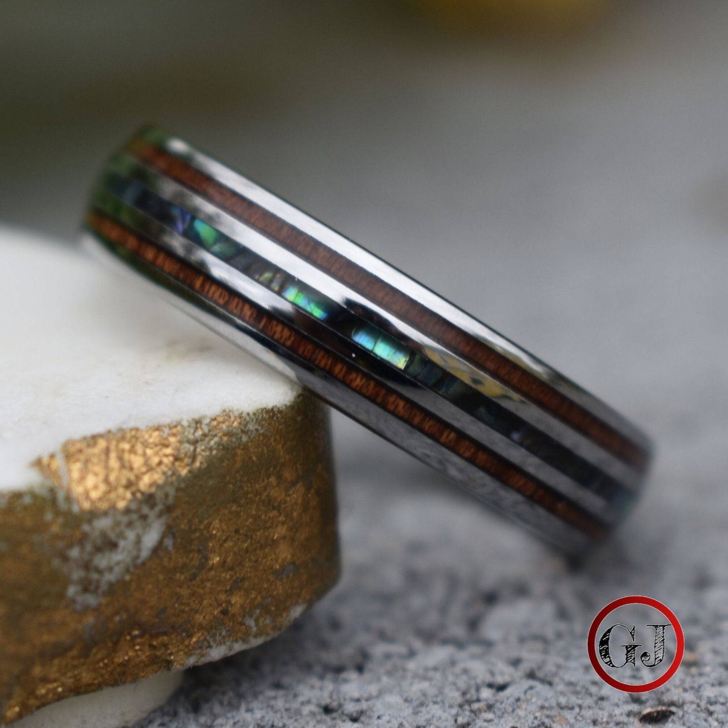 Tungsten 6mm Ring with Koa Wood and Shell Inlay - Tungsten Titans