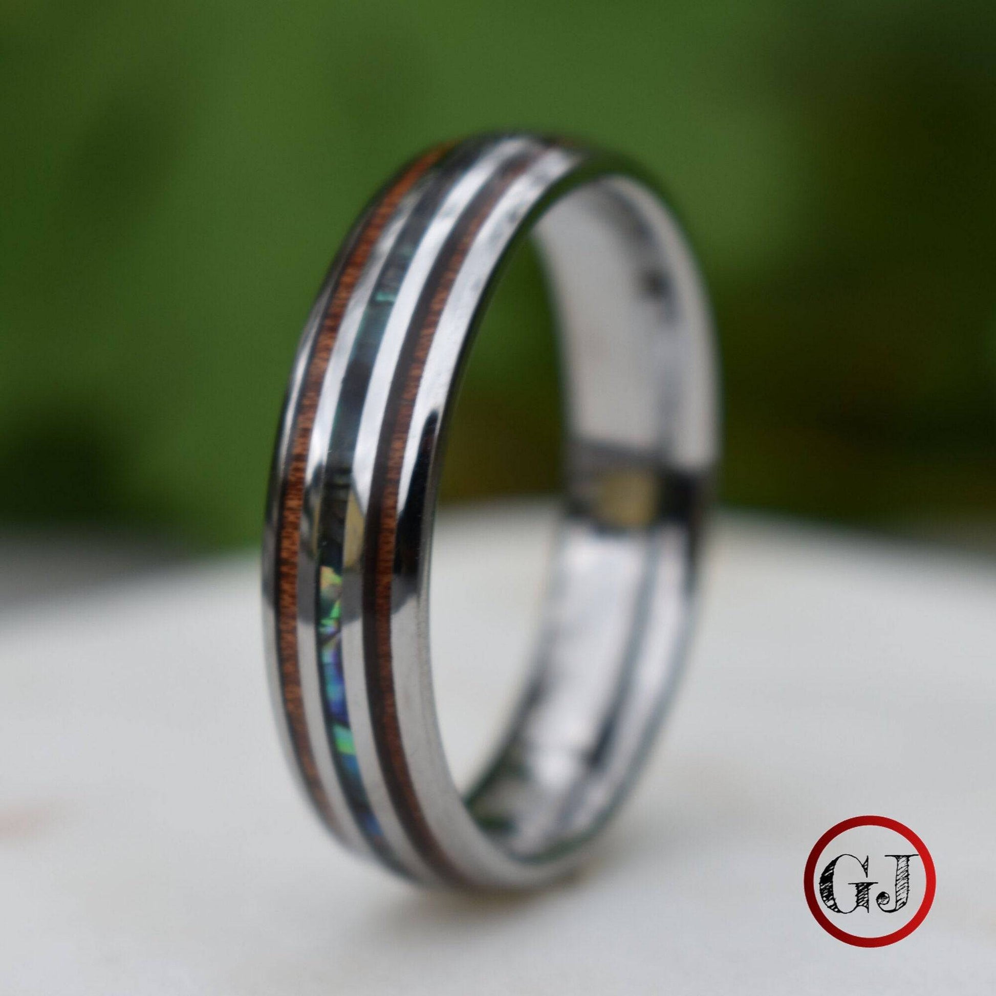 Tungsten 6mm Ring with Koa Wood and Shell Inlay - Tungsten Titans