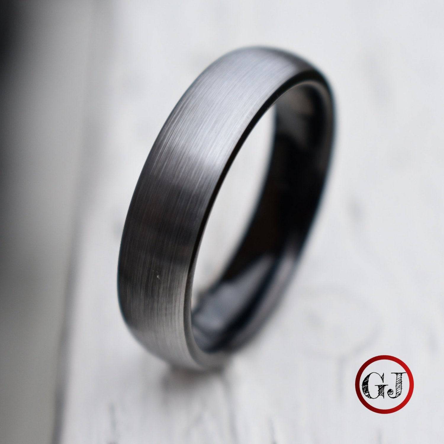 Tungsten 6mm Ring Brushed Silver with Black Comfort fit band - Tungsten Titans