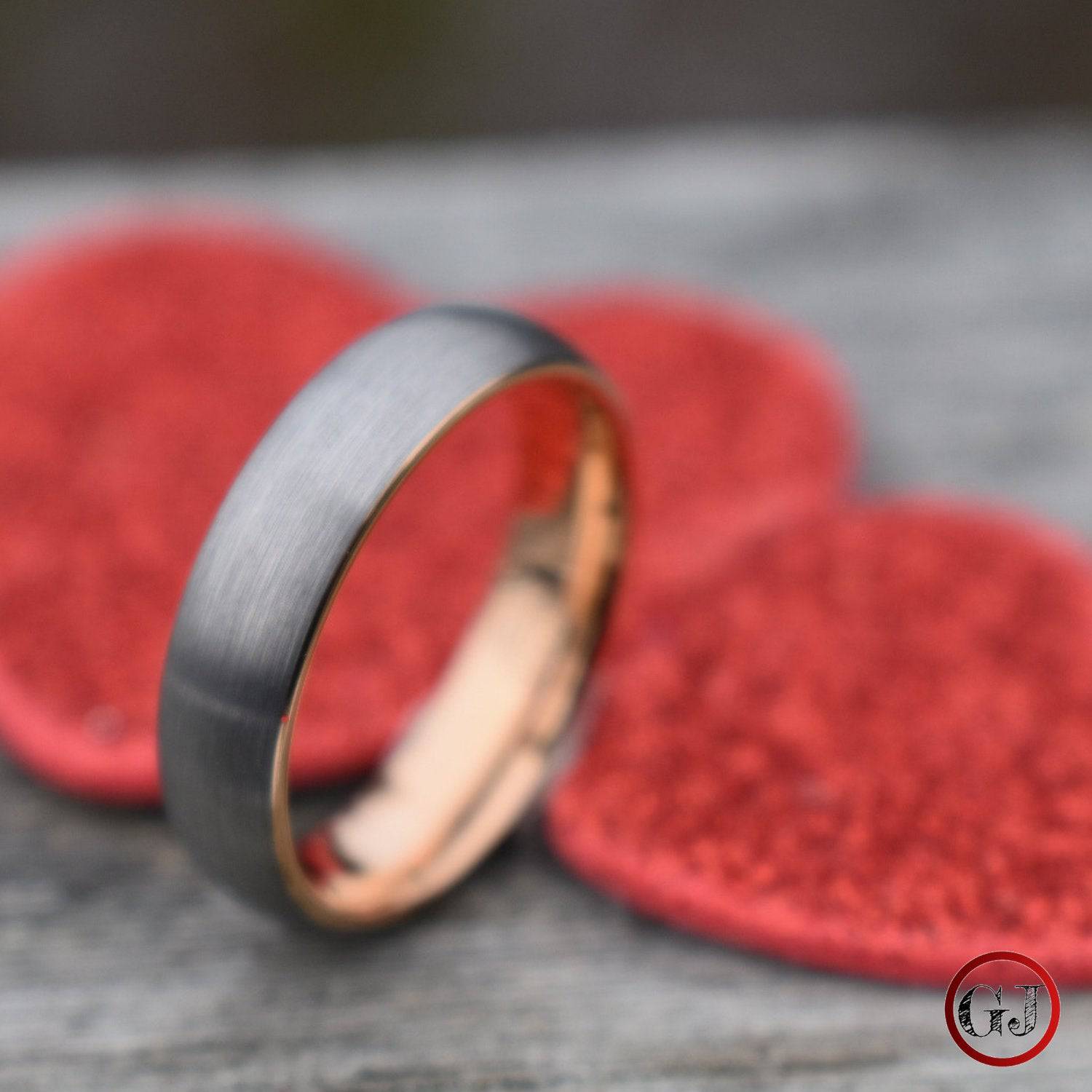 Tungsten 6mm Ring Brushed Silver with Rose Gold Comfort fit band - Tungsten Titans