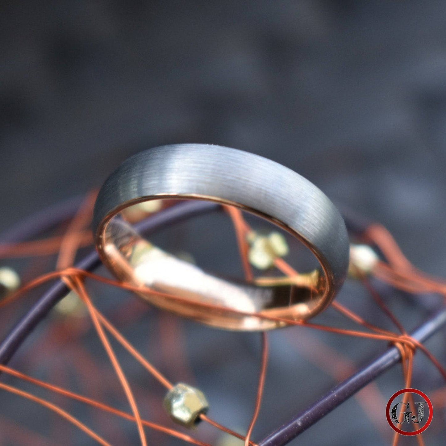 Tungsten 6mm Ring Brushed Silver with Rose Gold Comfort fit band - Tungsten Titans