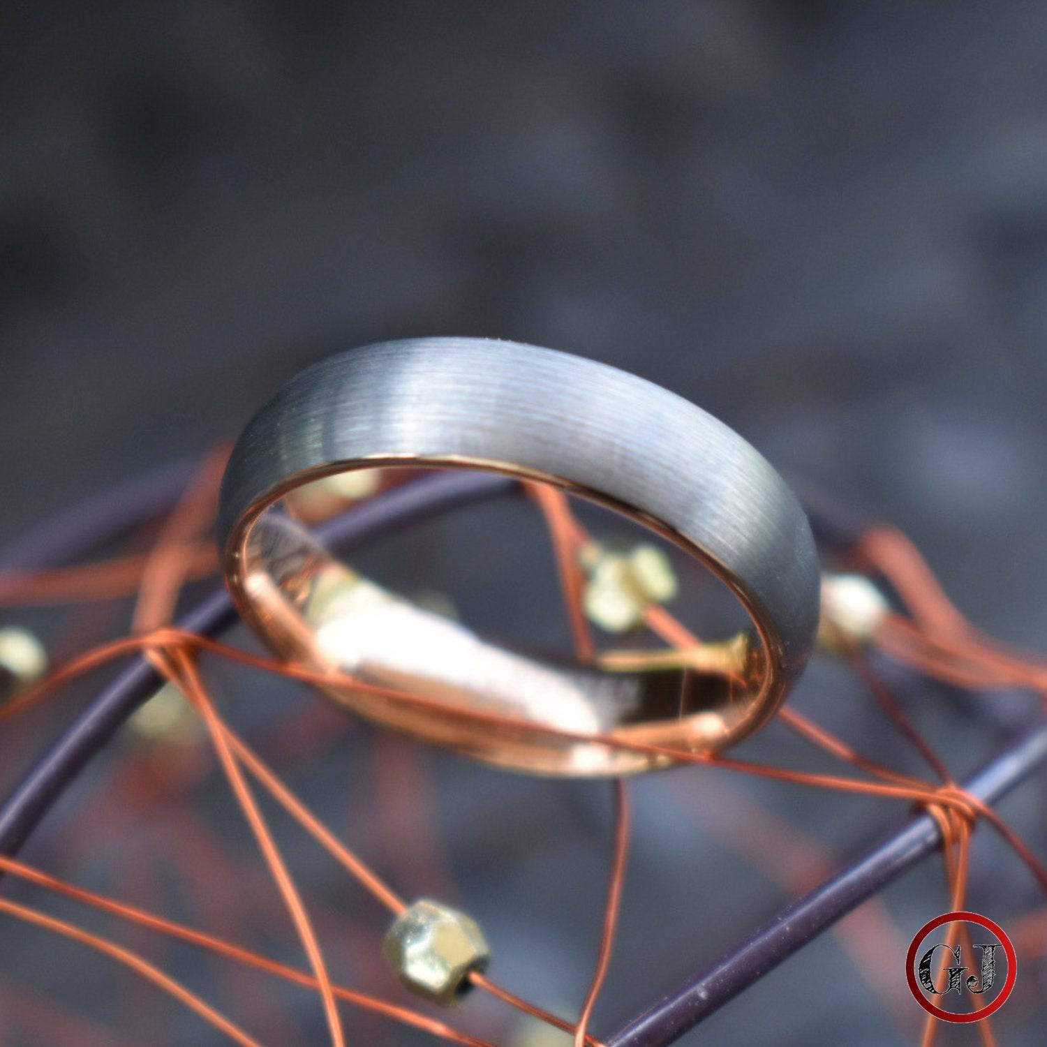 Tungsten 6mm Ring Brushed Silver with Rose Gold Comfort fit band - Tungsten Titans