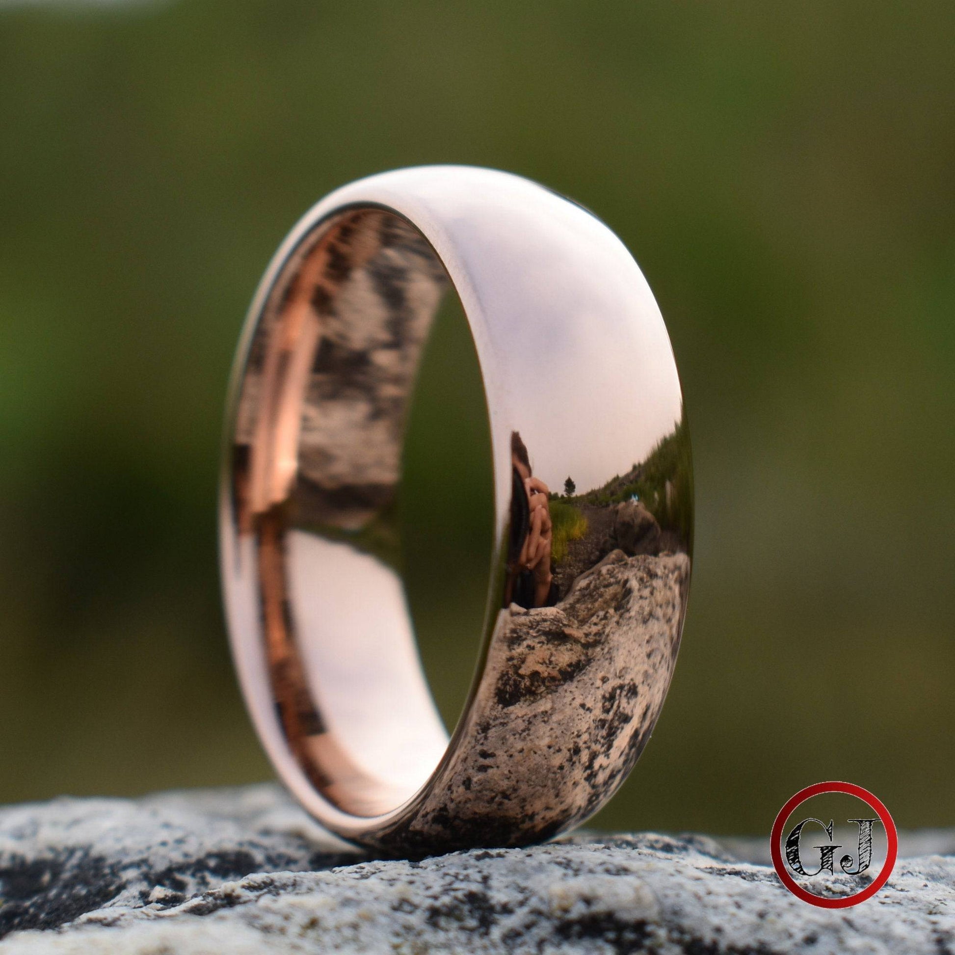 High Polished Rose Gold 8mm Tungsten Ring - Tungsten Titans