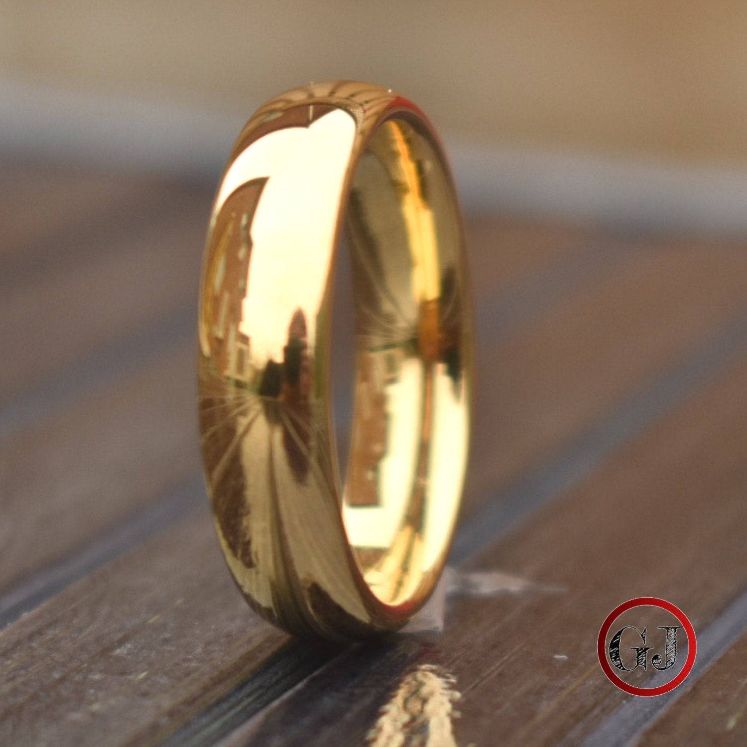 Tungsten Ring 6mm Classic Gold Comfort fit band - Tungsten Titans