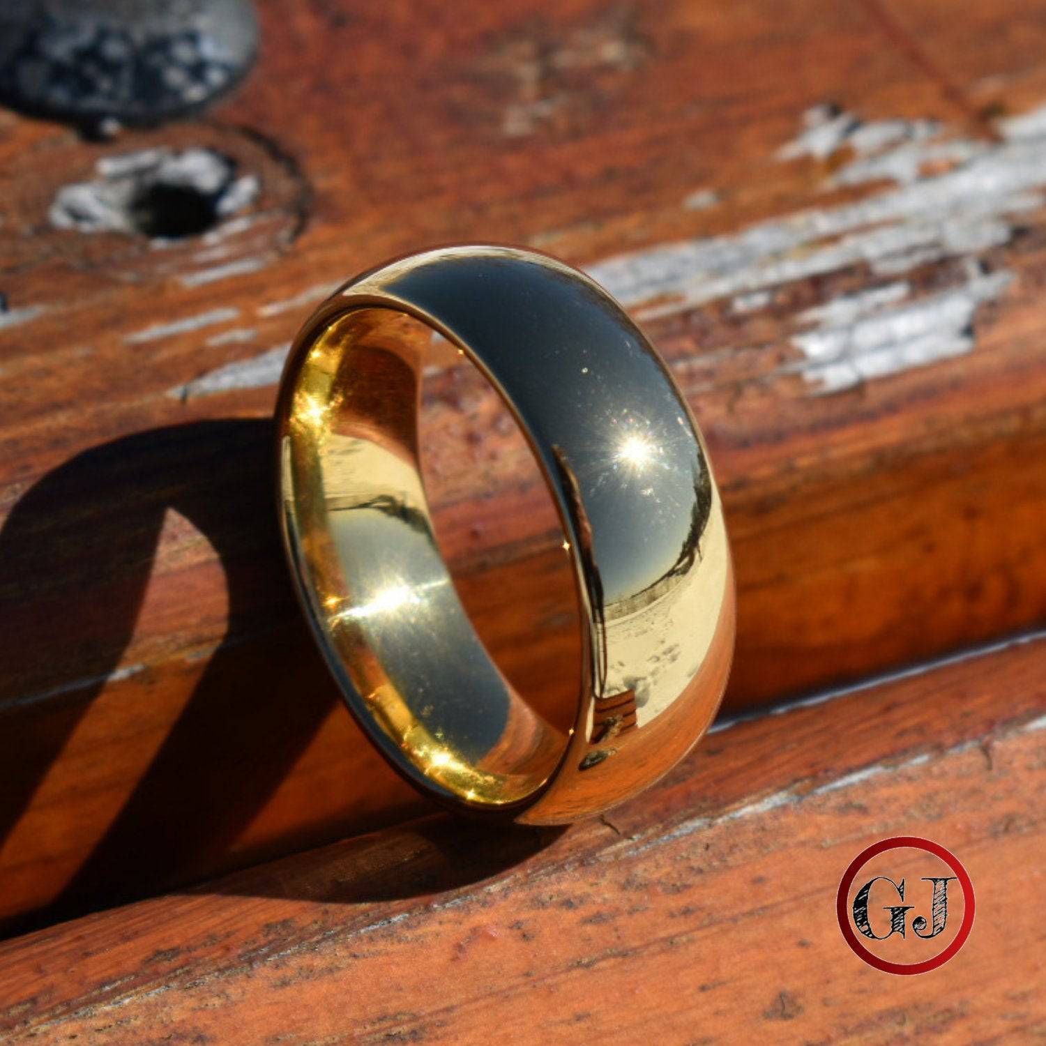 High Polished 8mm Gold Tungsten Ring - Tungsten Titans