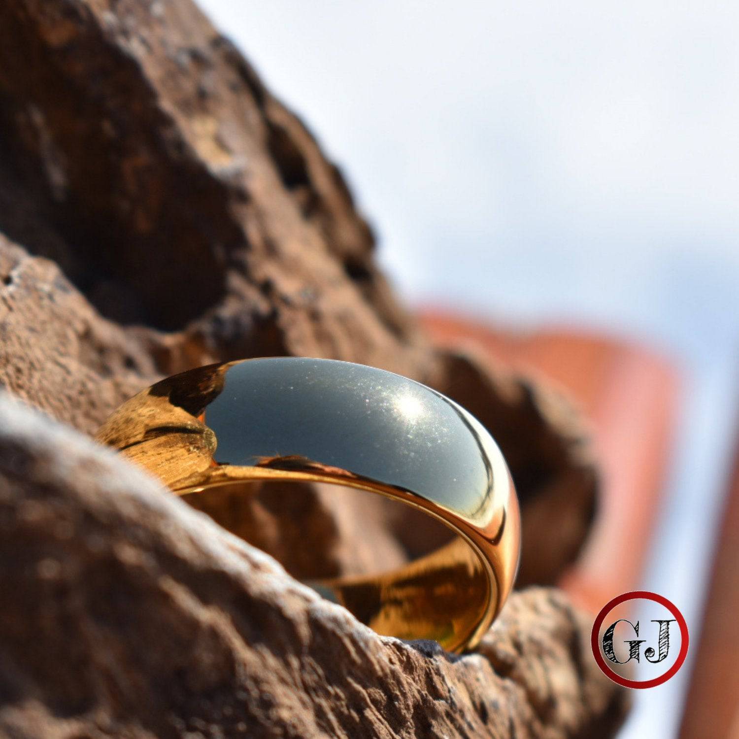 High Polished 8mm Gold Tungsten Ring - Tungsten Titans