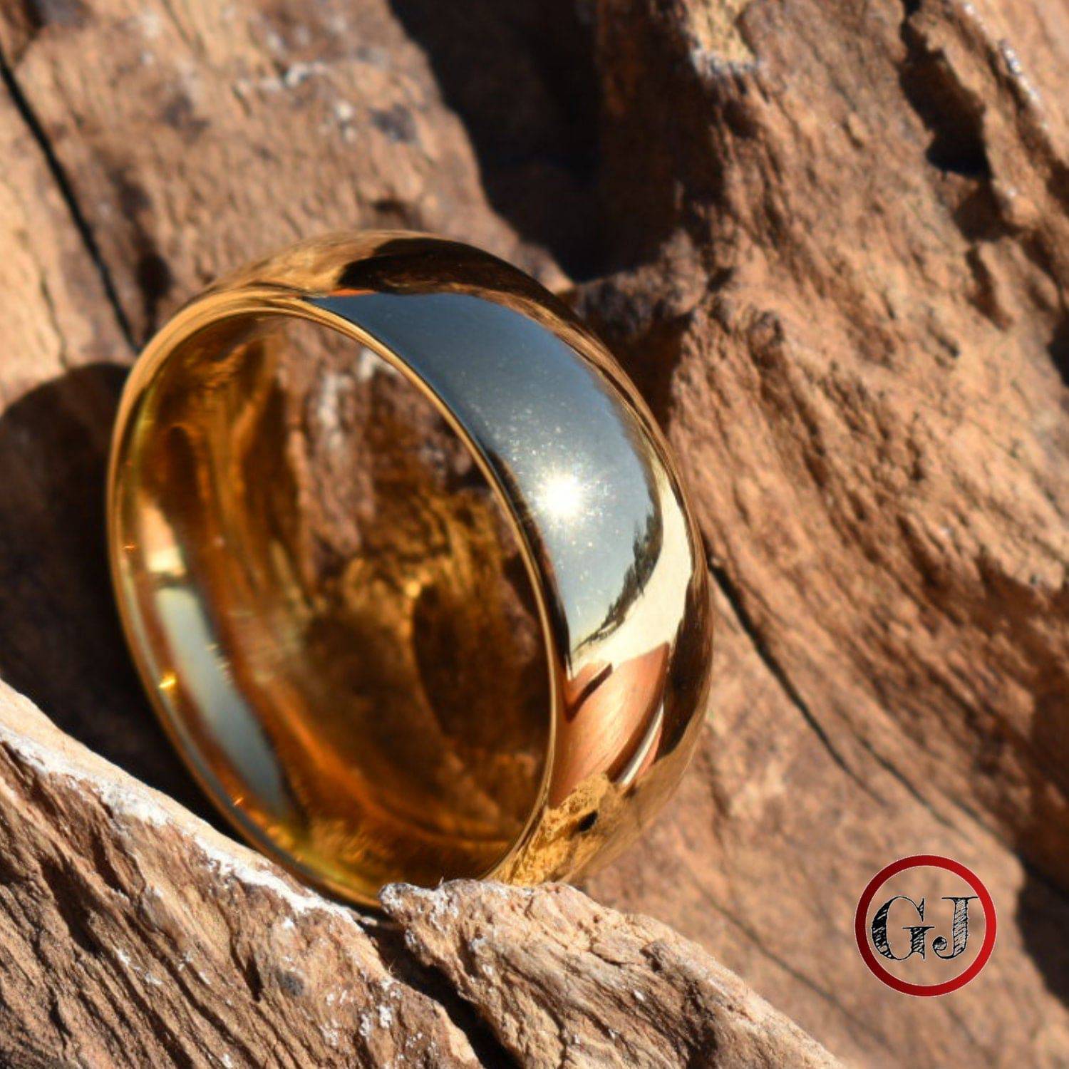 High Polished 8mm Gold Tungsten Ring - Tungsten Titans