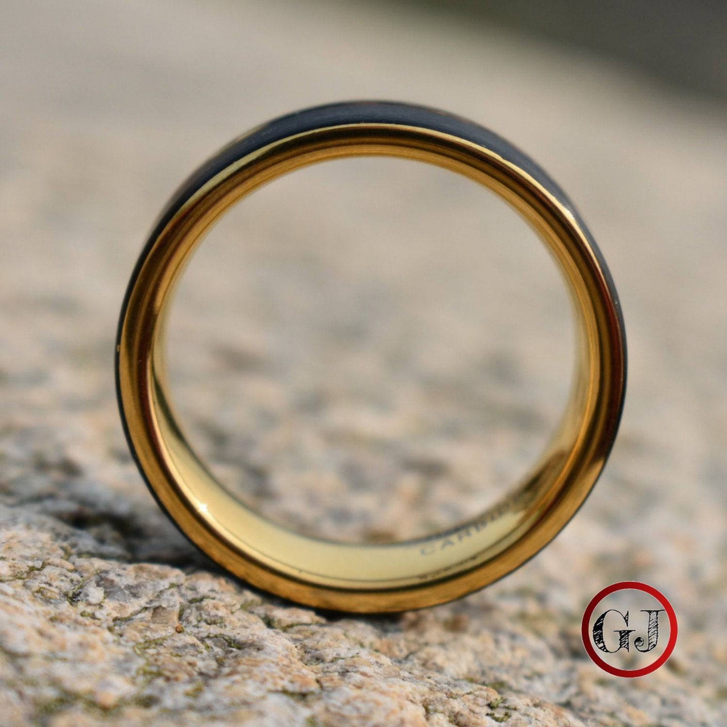 Tungsten 8mm Ring Brushed Black with Gold Accent Stripe - Tungsten Titans