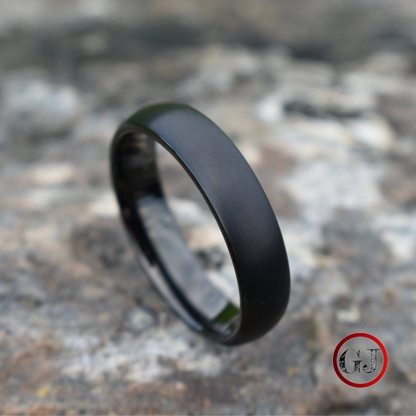 Black Brushed Tungsten 6mm Ring with Black Polished Inner Band - Tungsten Titans