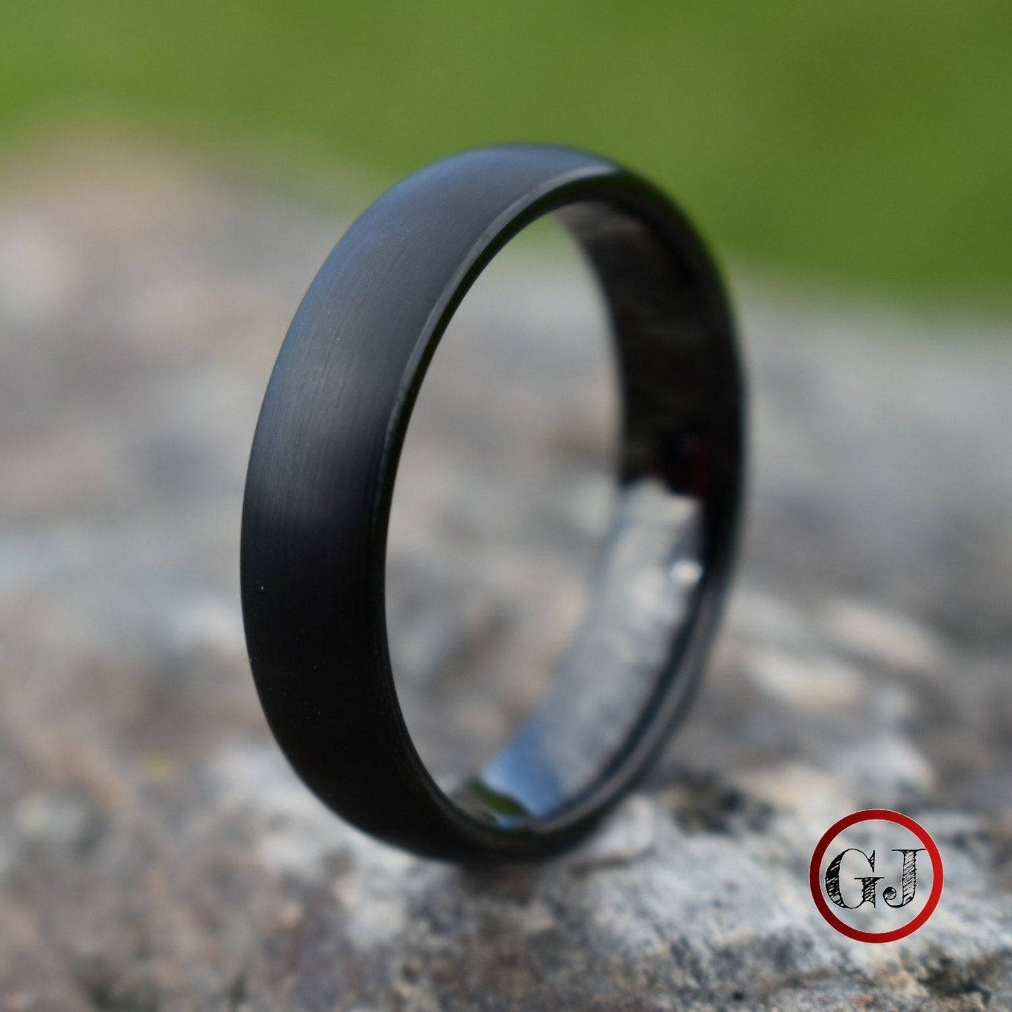 Black Brushed Tungsten 6mm Ring with Black Polished Inner Band - Tungsten Titans