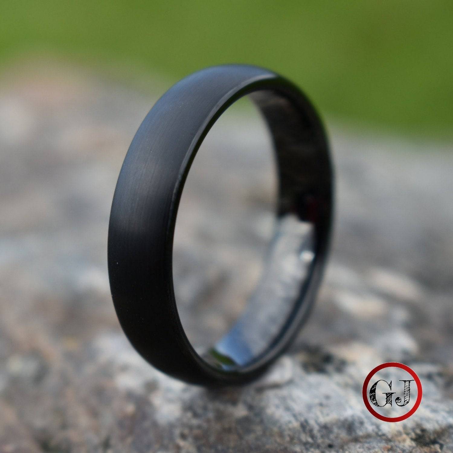 Black Brushed Tungsten 6mm Ring with Black Polished Inner Band - Tungsten Titans