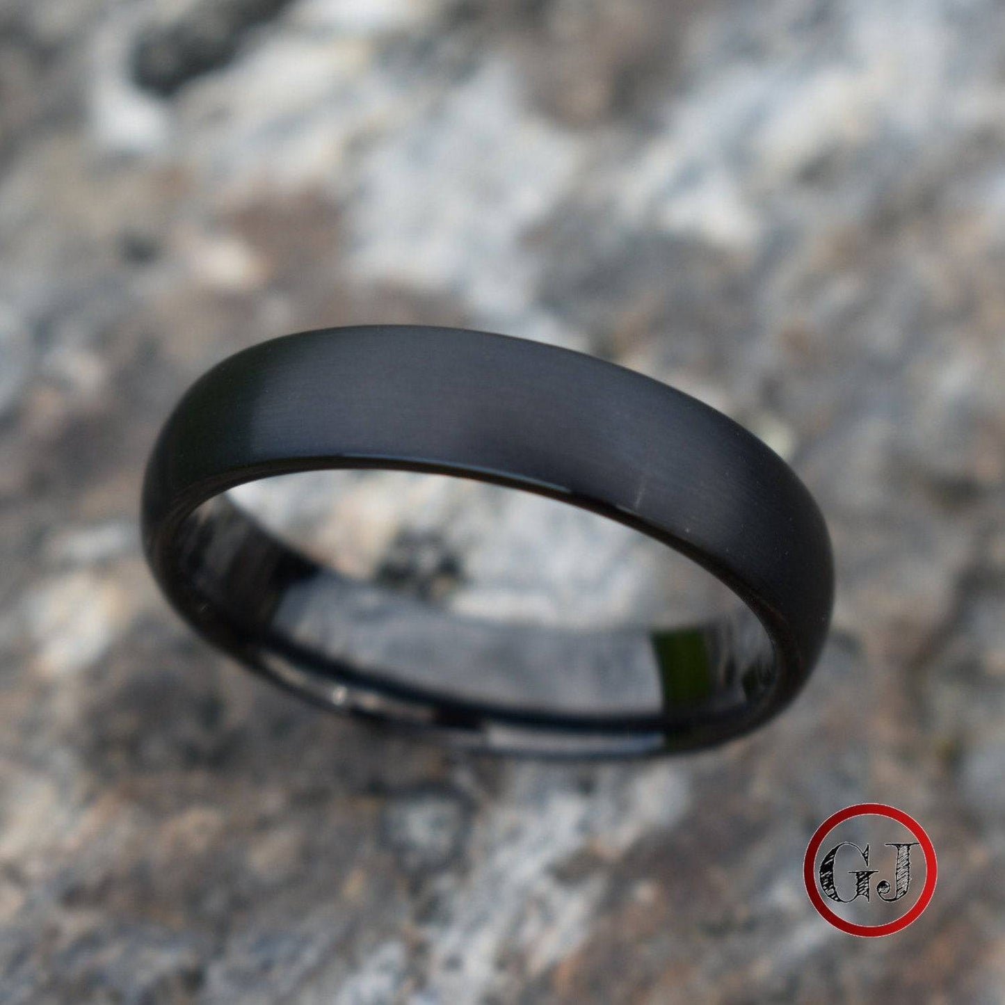 Black Brushed Tungsten 6mm Ring with Black Polished Inner Band - Tungsten Titans