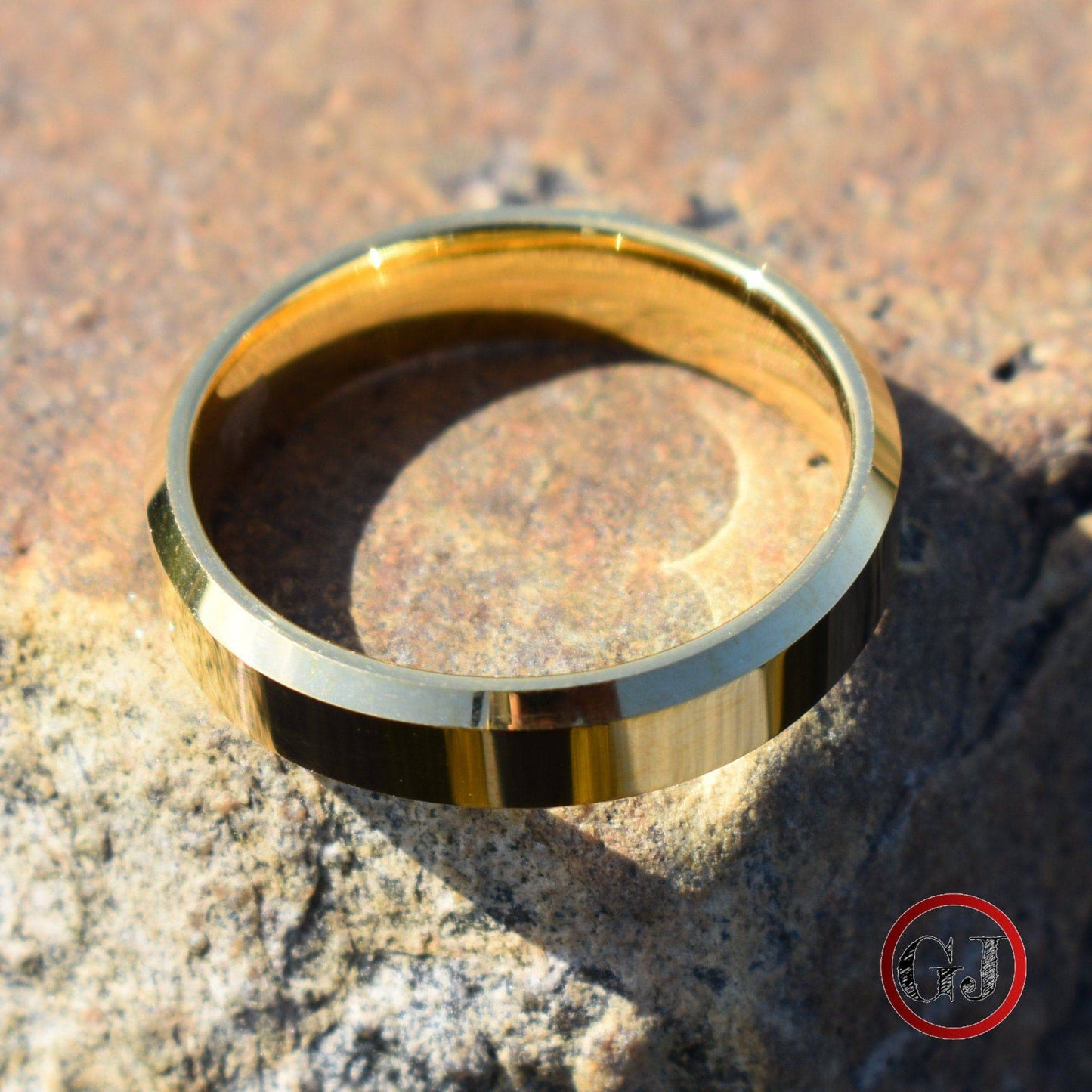 Tungsten 6mm Ring High Polished Gold with Bevelled Edges and Comfort fit band - Tungsten Titans