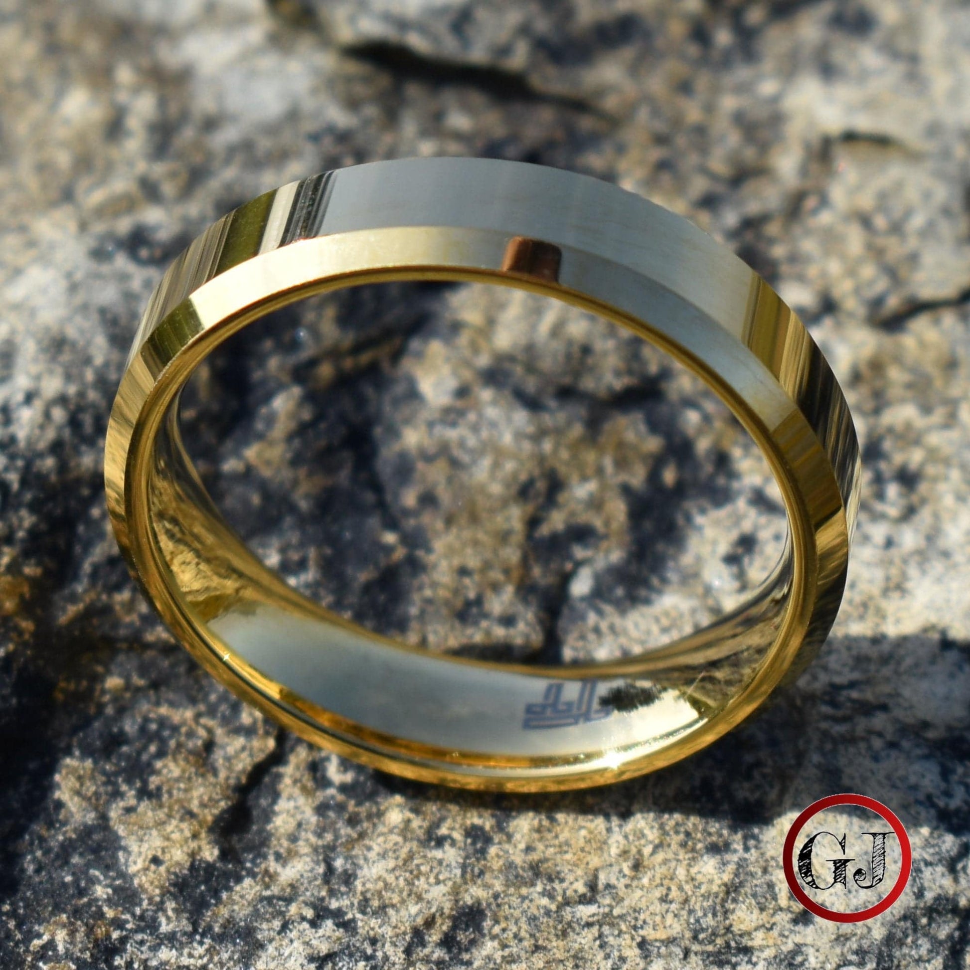 Tungsten 6mm Ring High Polished Gold with Bevelled Edges and Comfort fit band - Tungsten Titans