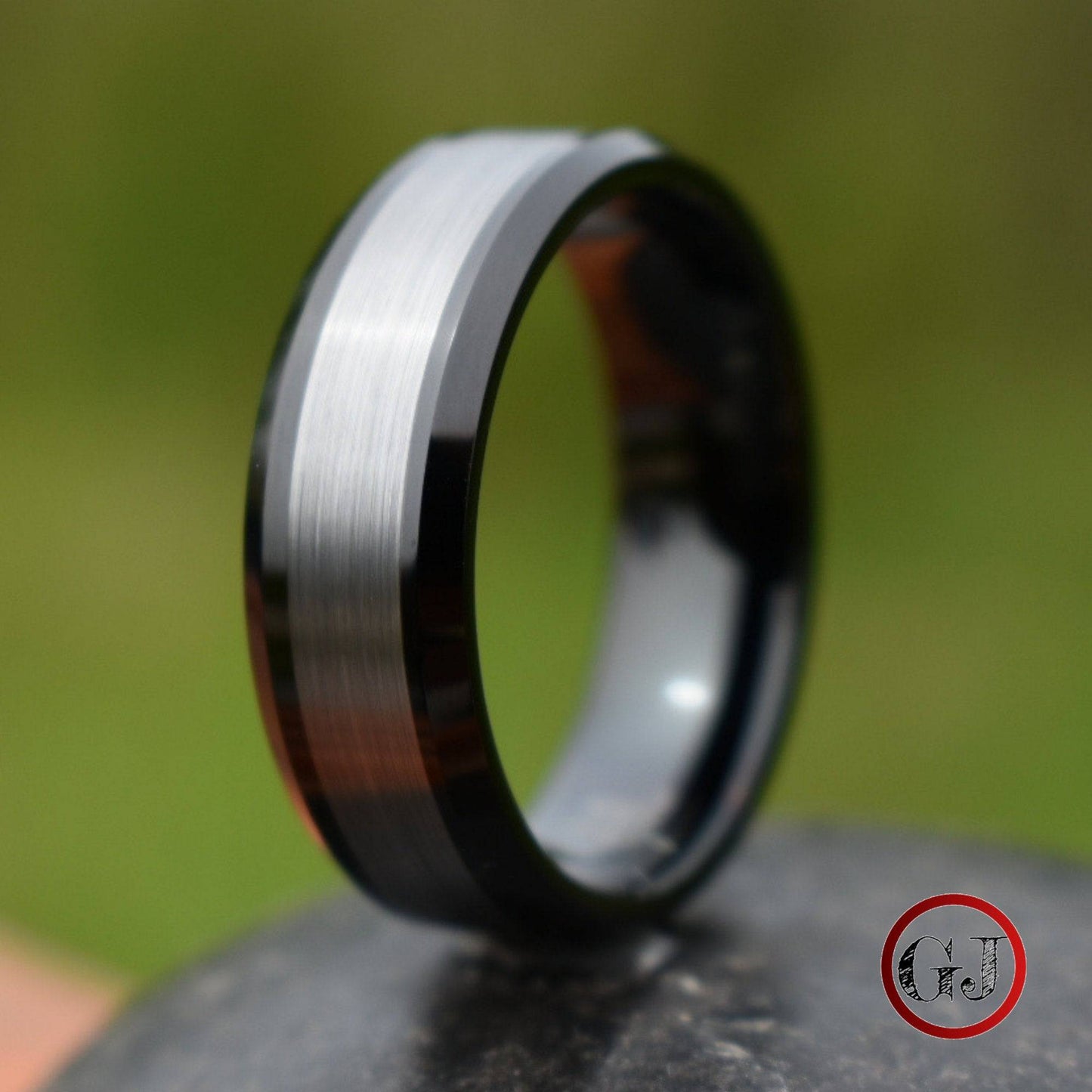 Tungsten Ring Black with Brushed Silver Center - Tungsten Titans