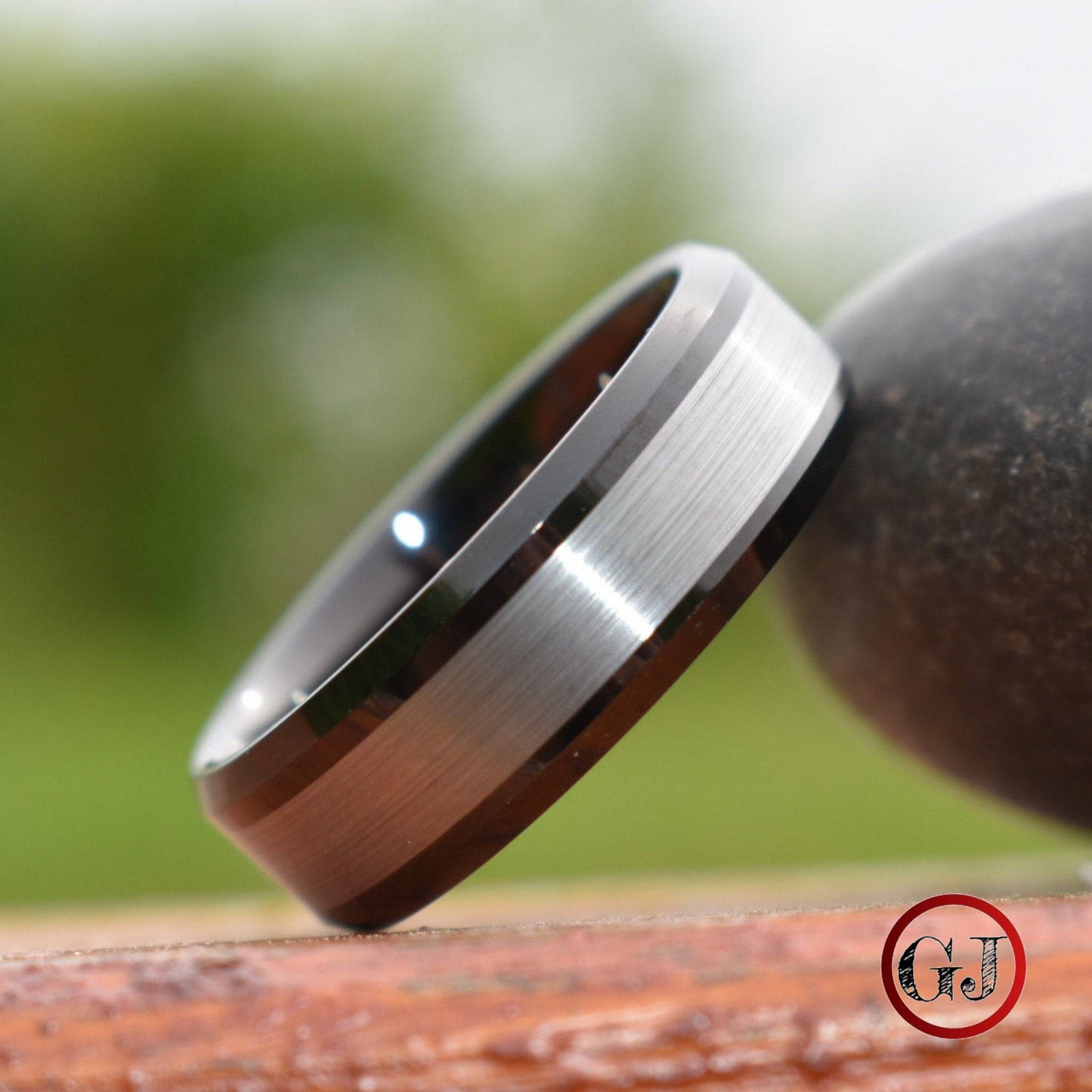Tungsten Ring Black with Brushed Silver Center - Tungsten Titans