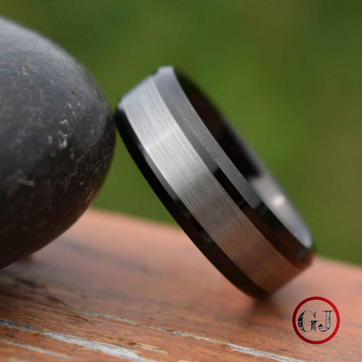 Tungsten Ring Black with Brushed Silver Center - Tungsten Titans