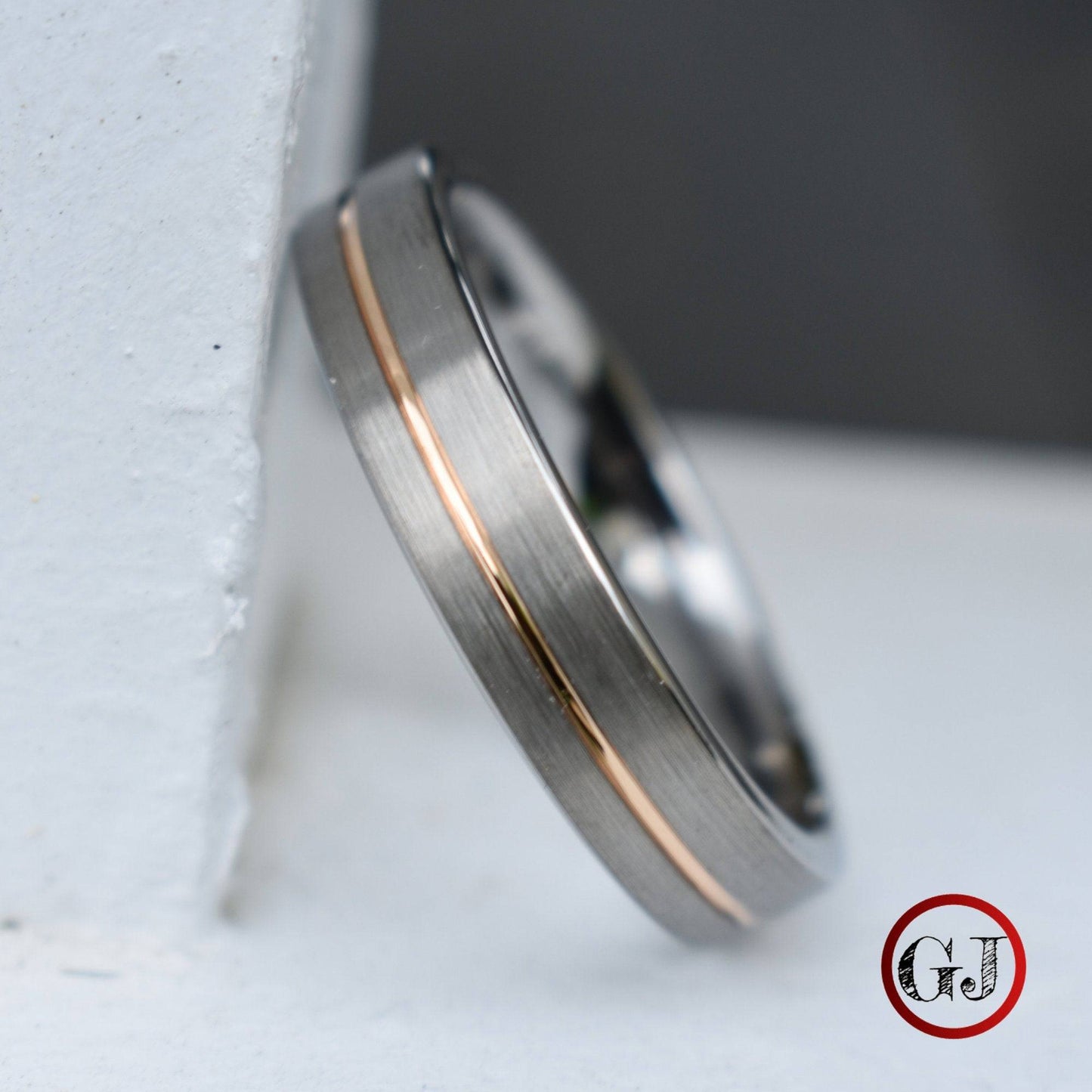 Tungsten Ring 5mm Brushed Silver with Rose Gold Stripe - Tungsten Titans