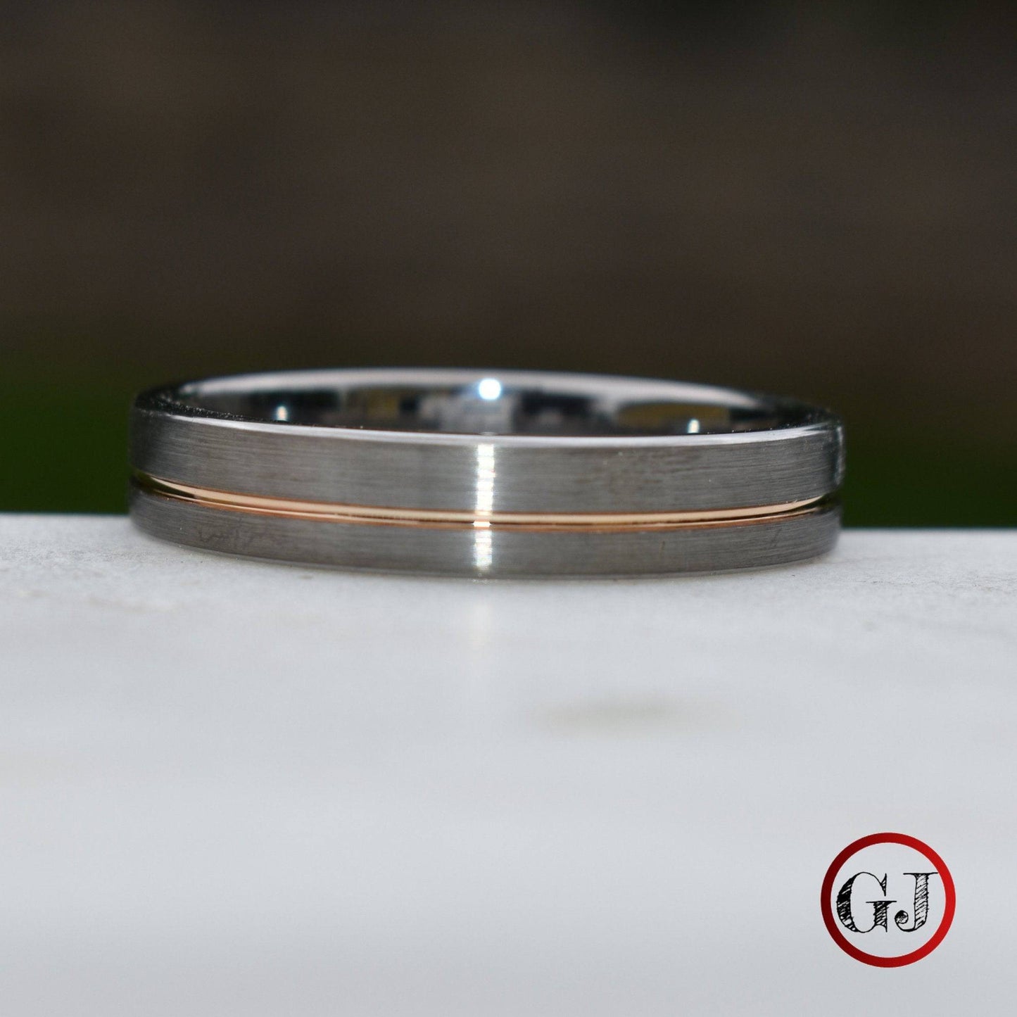Tungsten Ring 5mm Brushed Silver with Rose Gold Stripe - Tungsten Titans