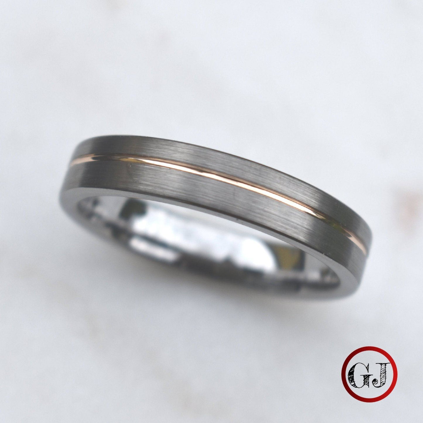 Tungsten Ring 5mm Brushed Silver with Rose Gold Stripe - Tungsten Titans