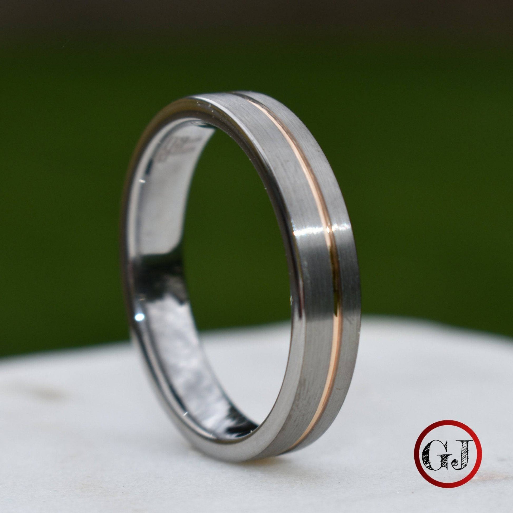 Tungsten Ring 5mm Brushed Silver with Rose Gold Stripe - Tungsten Titans