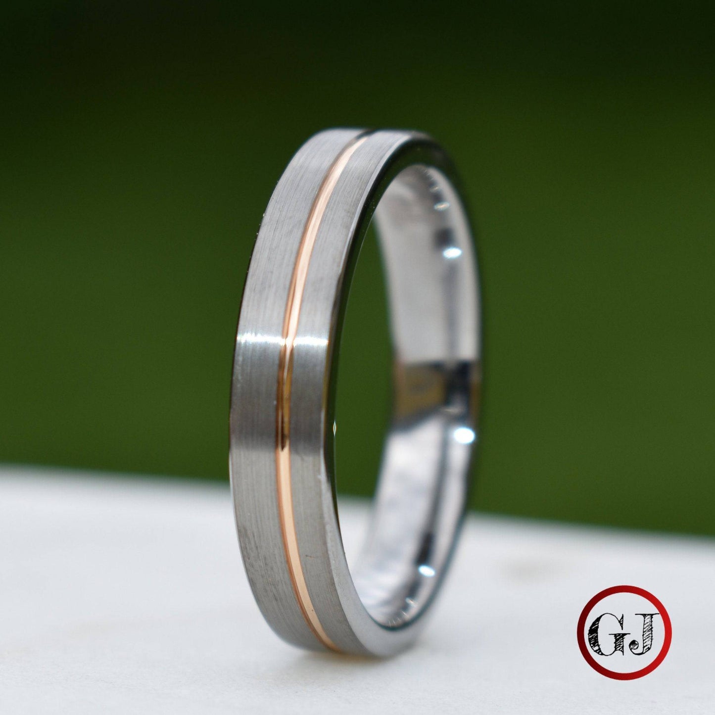 Tungsten Ring 5mm Brushed Silver with Rose Gold Stripe - Tungsten Titans