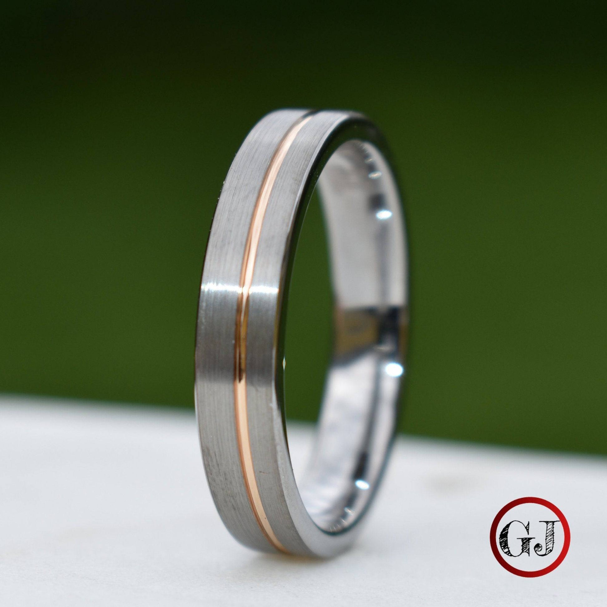 Tungsten Ring 5mm Brushed Silver with Rose Gold Stripe - Tungsten Titans