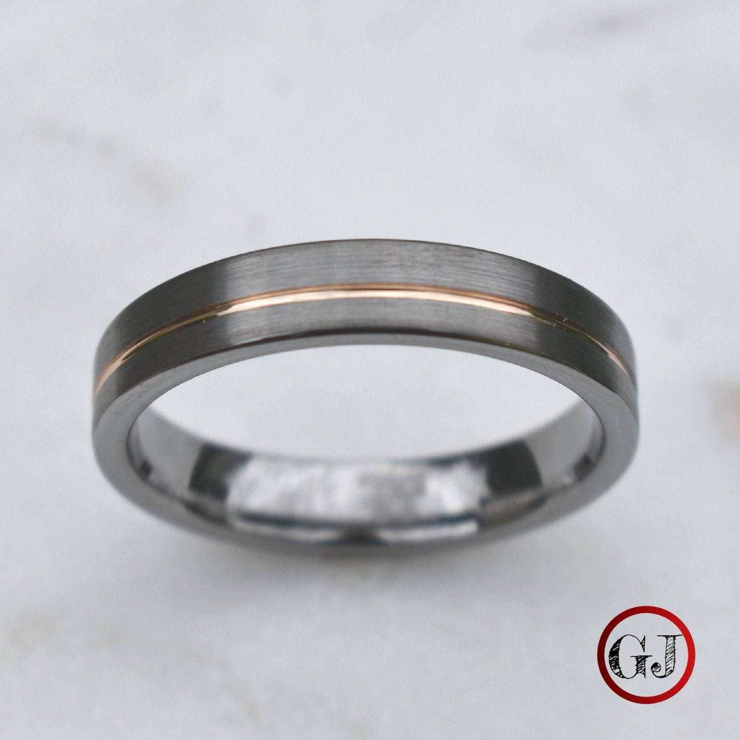 Tungsten Ring 5mm Brushed Silver with Rose Gold Stripe - Tungsten Titans