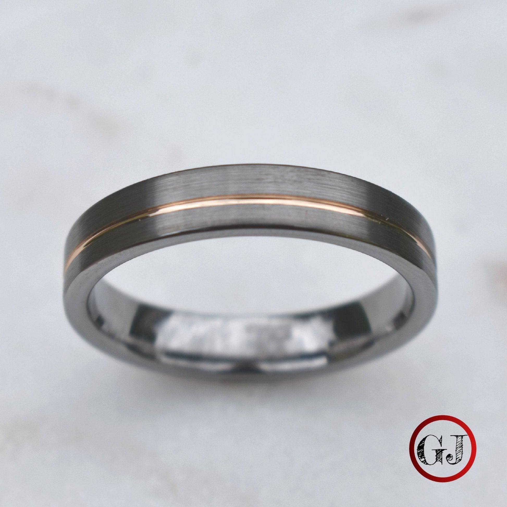 Tungsten Ring 5mm Brushed Silver with Rose Gold Stripe - Tungsten Titans
