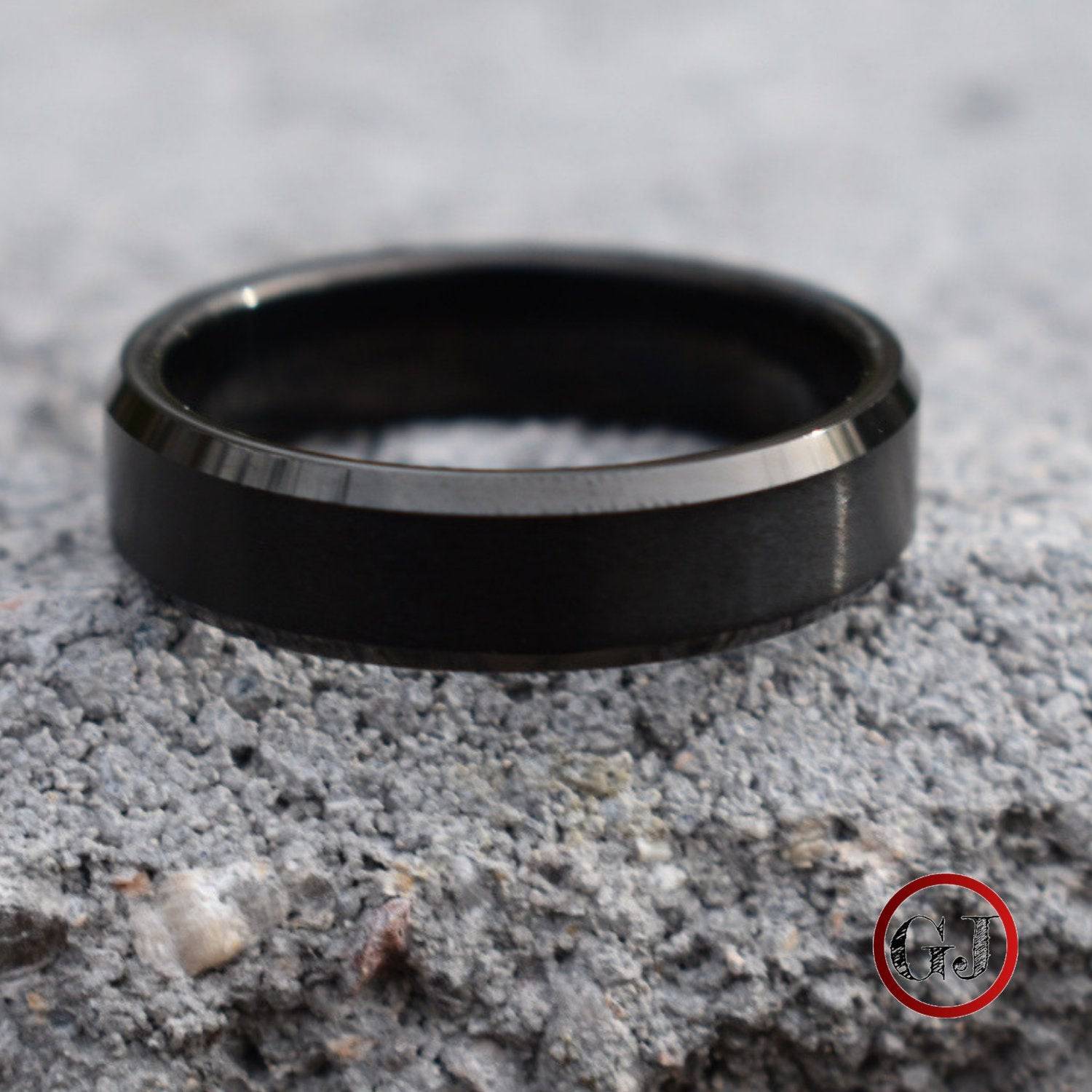 Tungsten Ring 6mm Brushed Black with Bevelled Edge - Tungsten Titans