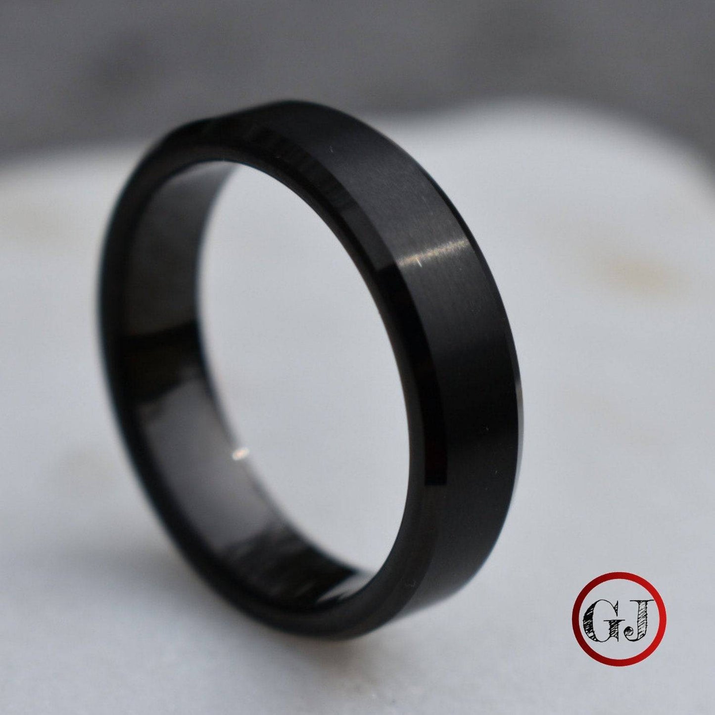 Tungsten Ring 6mm Brushed Black with Bevelled Edge - Tungsten Titans