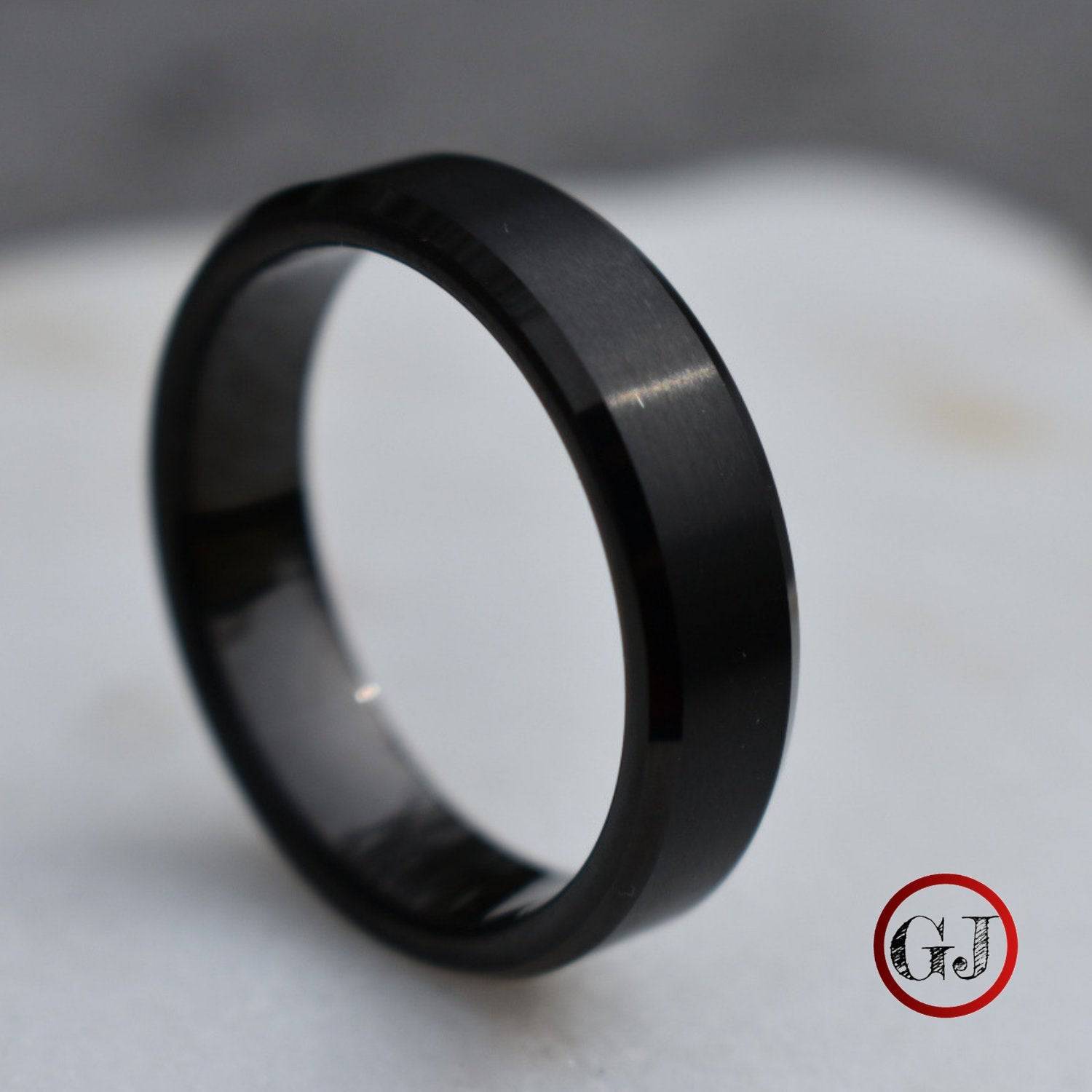 Tungsten Ring 6mm Brushed Black with Bevelled Edge - Tungsten Titans