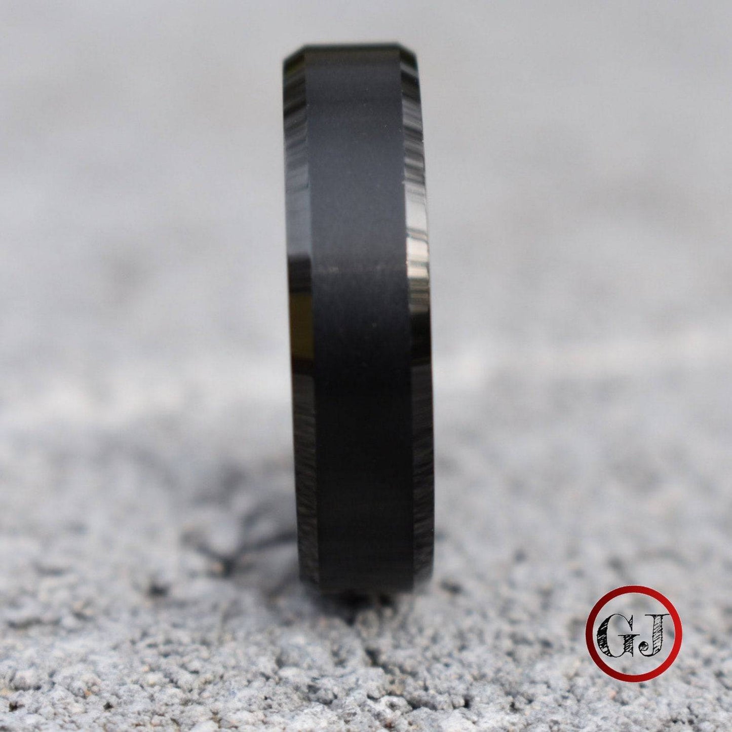 Tungsten Ring 6mm Brushed Black with Bevelled Edge - Tungsten Titans