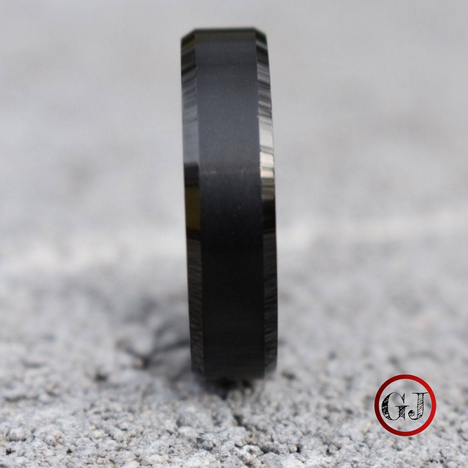 Tungsten Ring 6mm Brushed Black with Bevelled Edge - Tungsten Titans