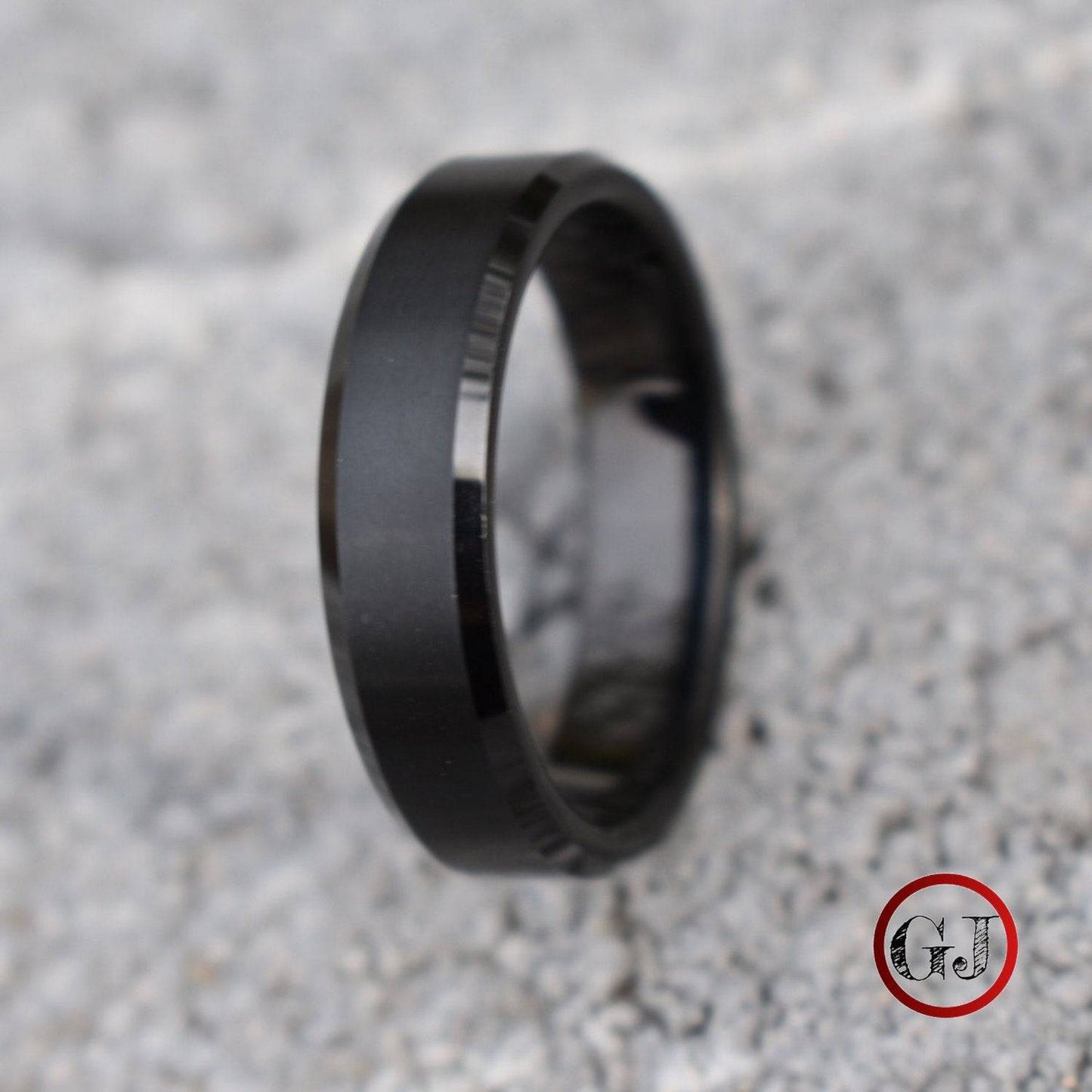 Tungsten Ring 6mm Brushed Black with Bevelled Edge - Tungsten Titans