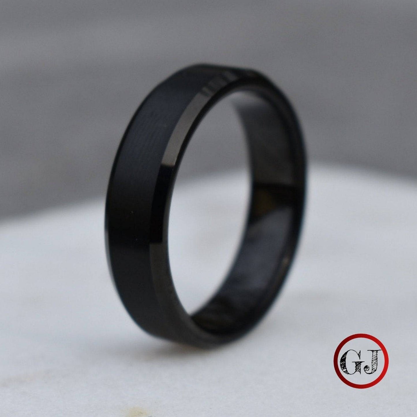 Tungsten Ring 6mm Brushed Black with Bevelled Edge - Tungsten Titans