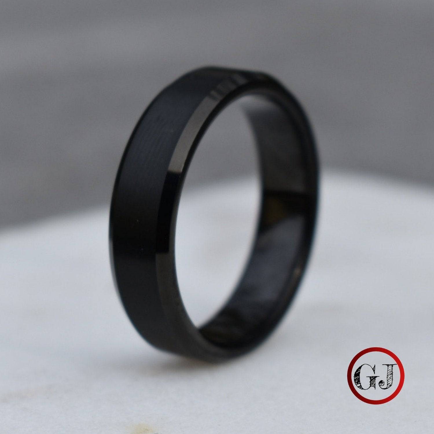 Tungsten Ring 6mm Brushed Black with Bevelled Edge - Tungsten Titans
