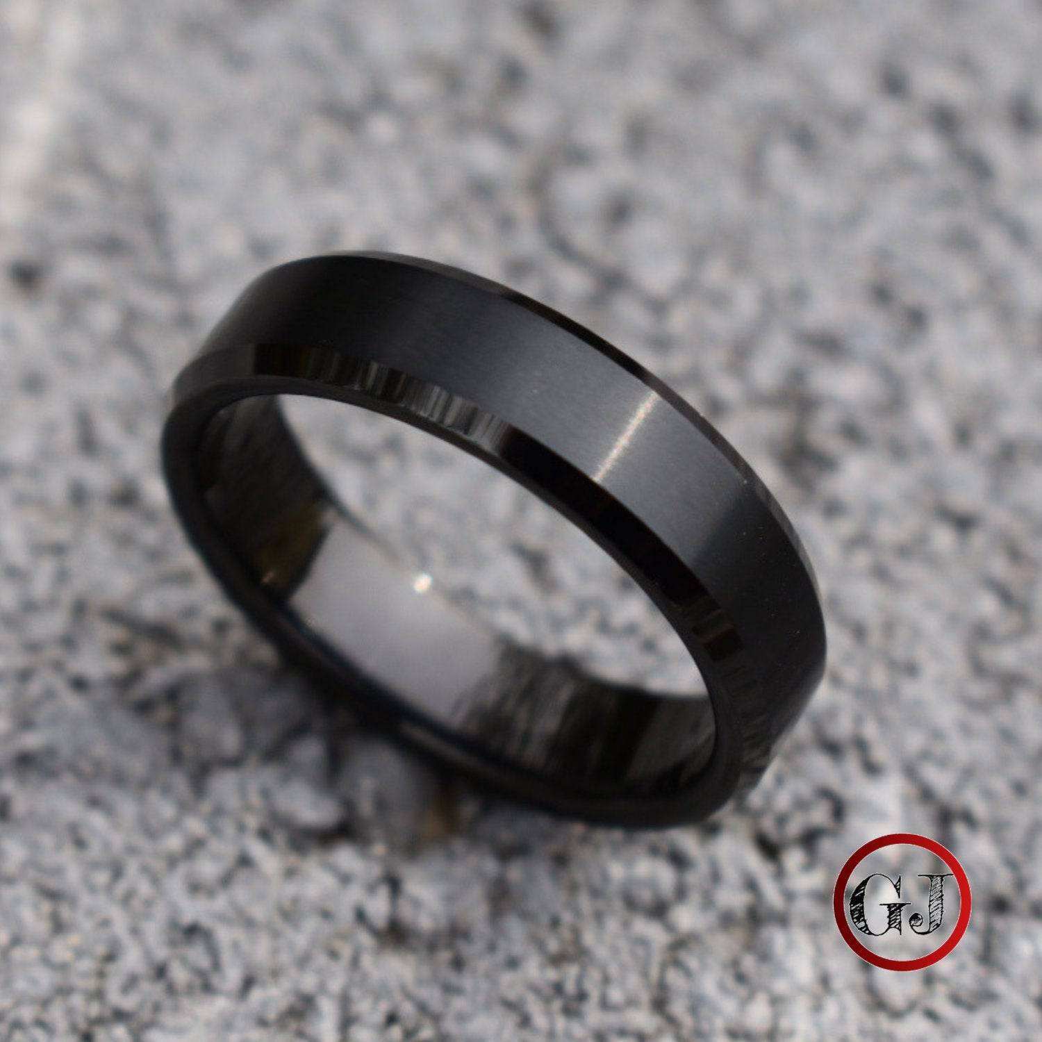 Tungsten Ring 6mm Brushed Black with Bevelled Edge - Tungsten Titans