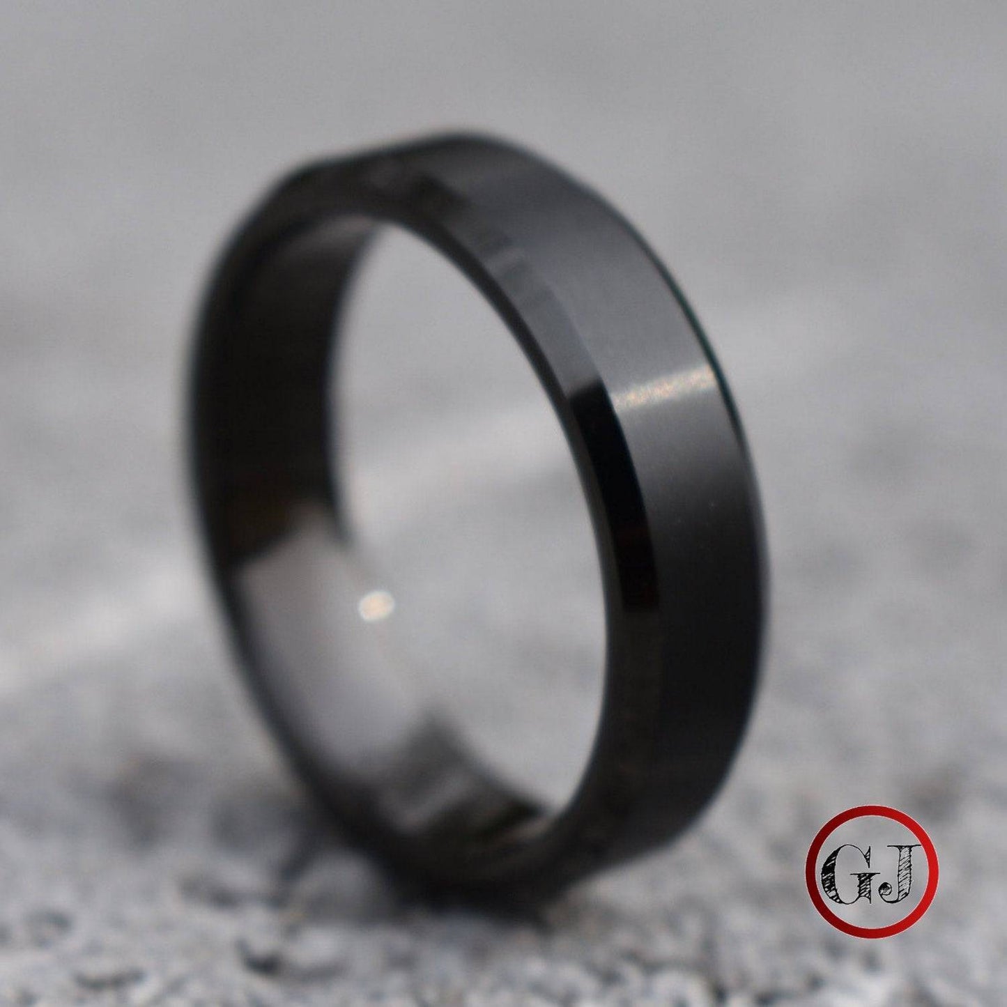 Tungsten Ring 6mm Brushed Black with Bevelled Edge - Tungsten Titans