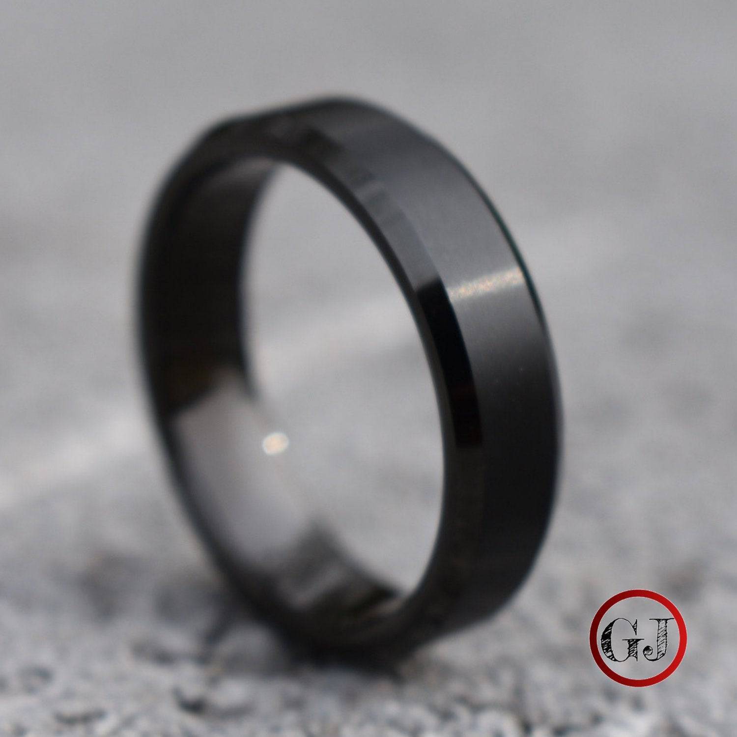 Tungsten Ring 6mm Brushed Black with Bevelled Edge - Tungsten Titans