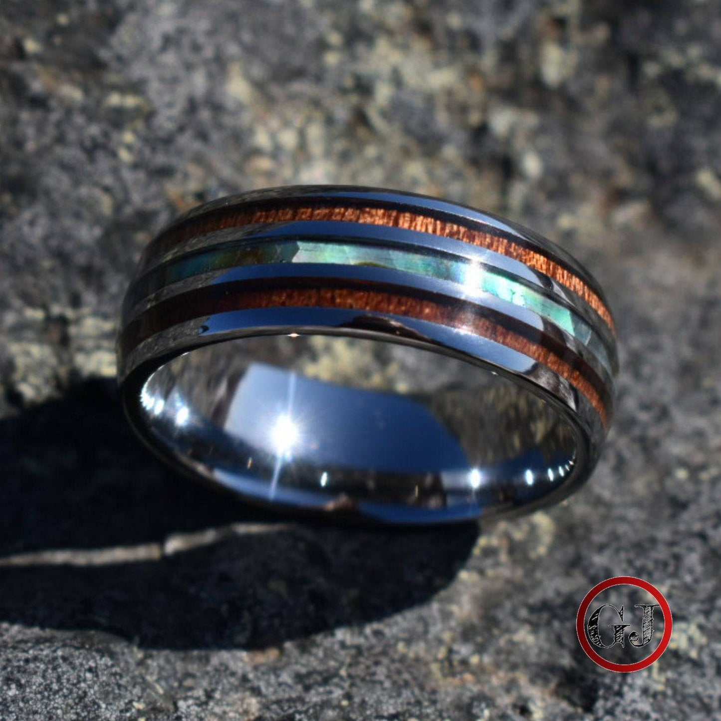 Tungsten 8mm Ring with Koa Wood and Shell Inlay - Tungsten Titans
