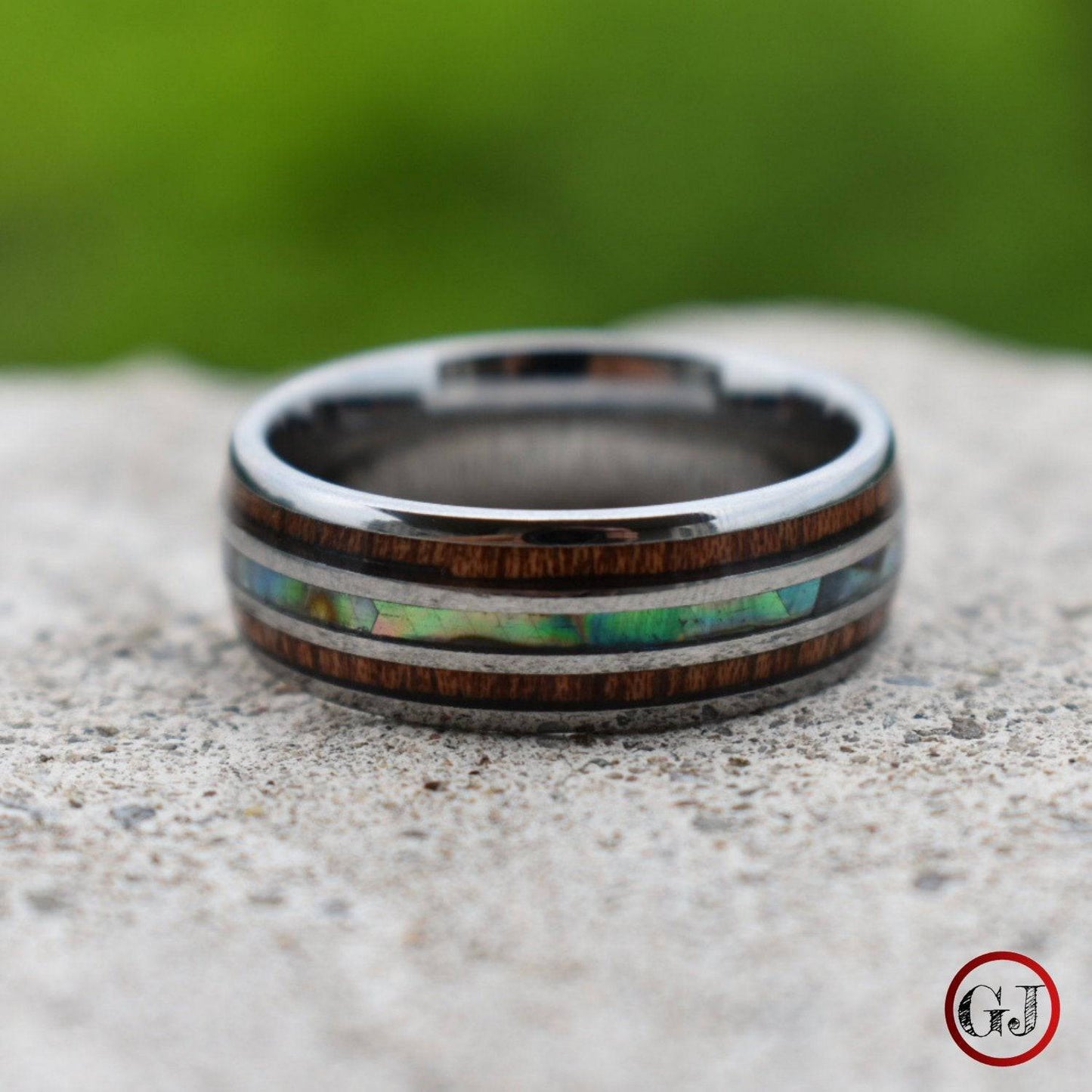 Tungsten 8mm Ring with Koa Wood and Shell Inlay - Tungsten Titans