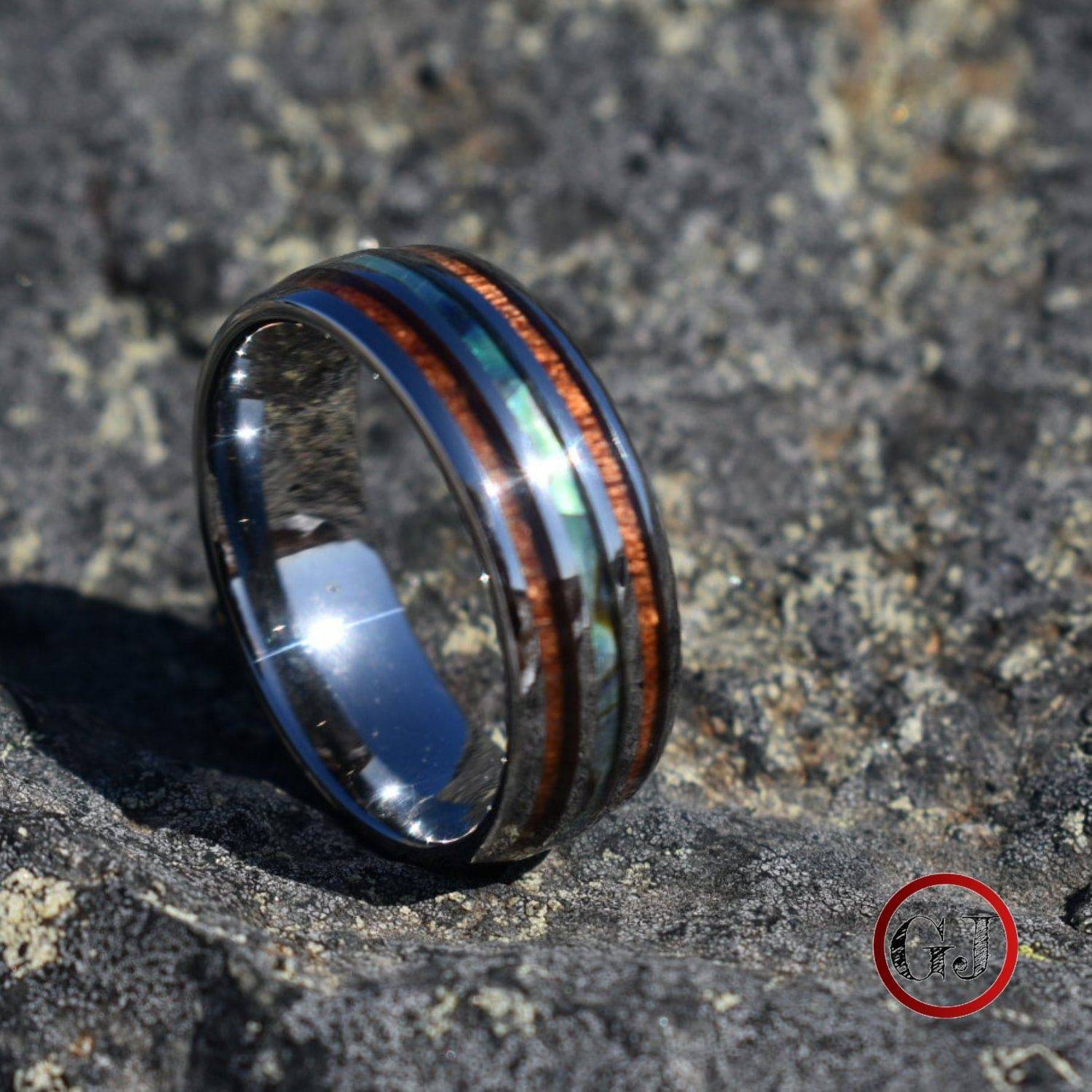 Tungsten 8mm Ring with Koa Wood and Shell Inlay - Tungsten Titans