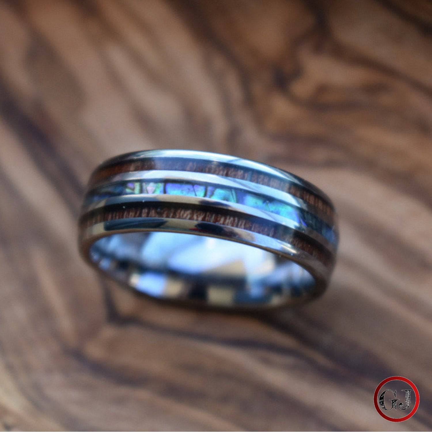 Tungsten 8mm Ring with Koa Wood and Shell Inlay - Tungsten Titans