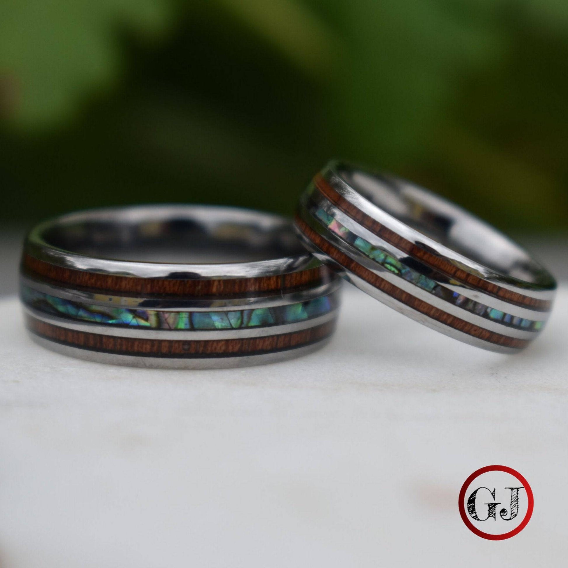 Tungsten 8mm Ring with Koa Wood and Shell Inlay - Tungsten Titans