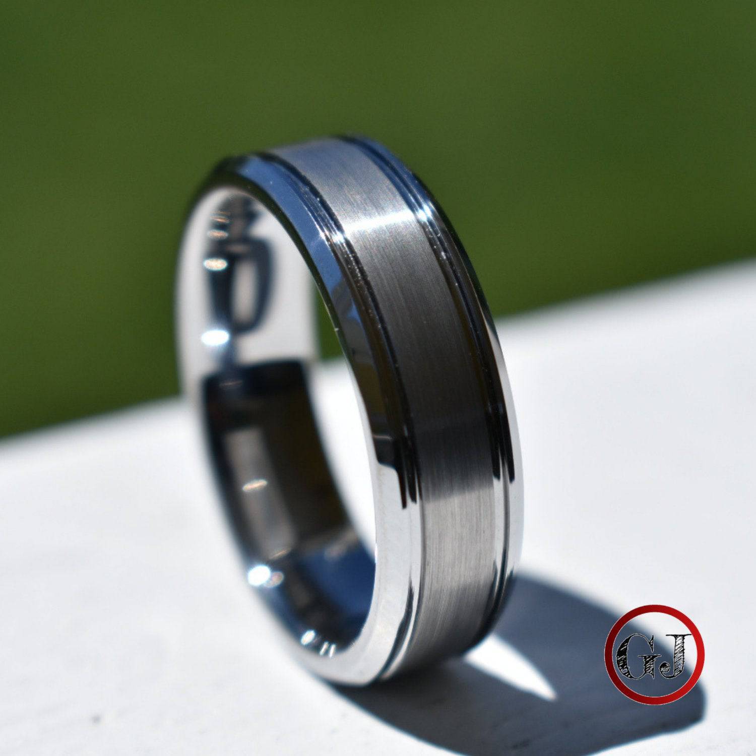 Silver Brushed Bevelled Edge 7mm Tungsten Ring - Tungsten Titans