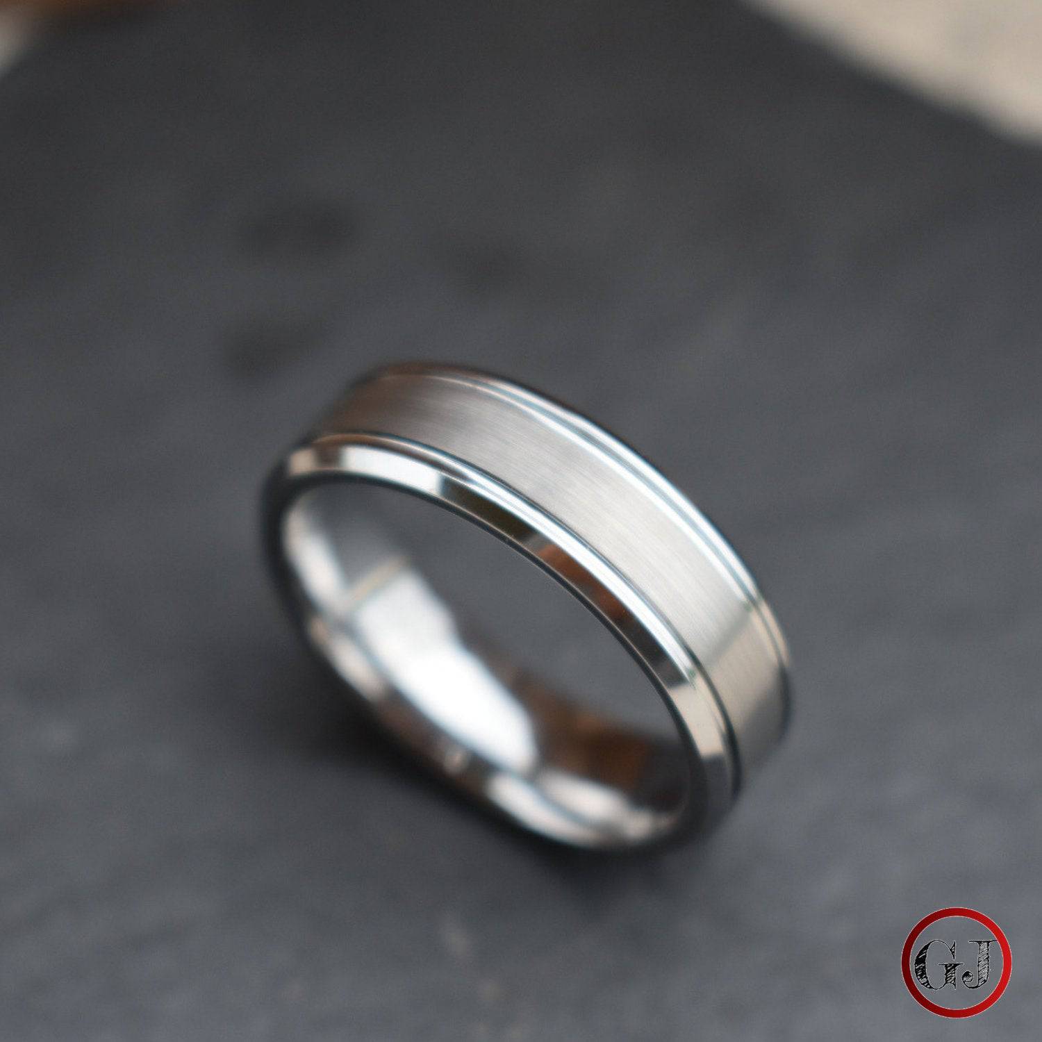 Silver Brushed Bevelled Edge 7mm Tungsten Ring - Tungsten Titans