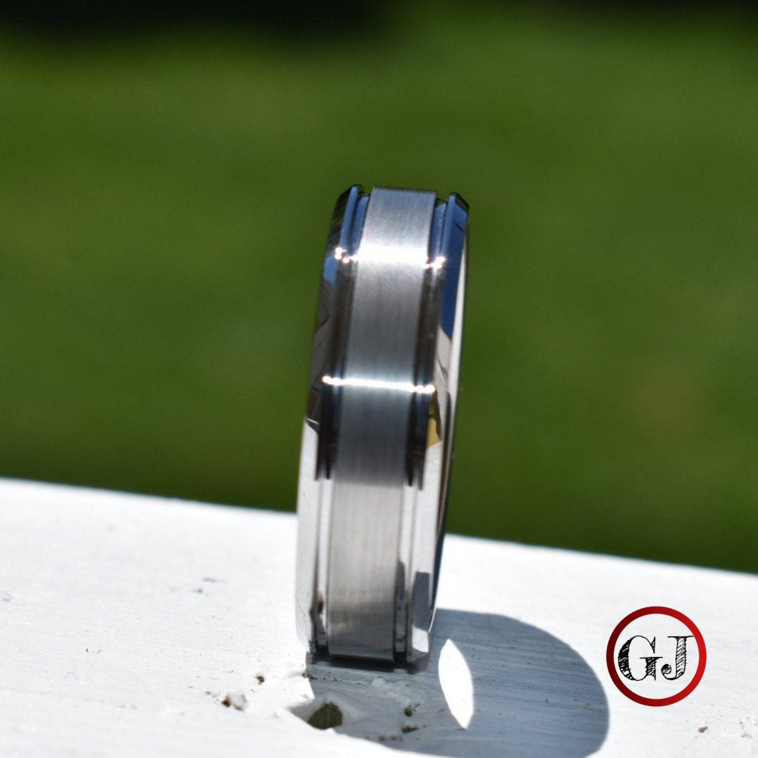 Silver Brushed Bevelled Edge 7mm Tungsten Ring - Tungsten Titans